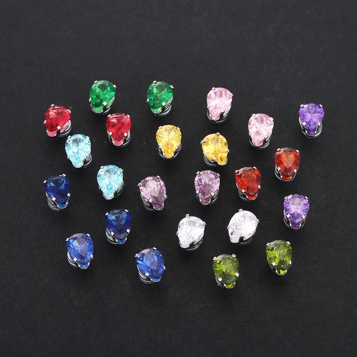 Spiritlele 12 Pairs Birthstone Magnetic Earrings Set Cubic Zirconia Clip on Non Piercing Fake Stud Earrings Birthday Gifts Unisex (Teardrop)