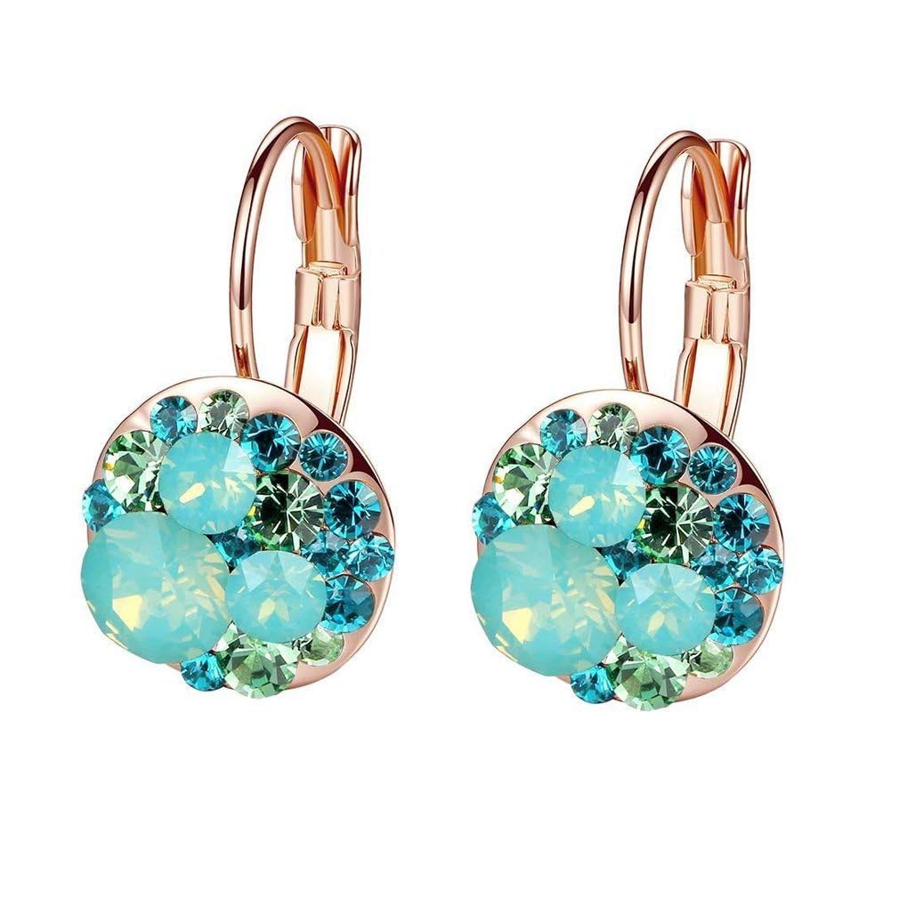 Multicolored Austrian Crystal Drop Earrings for Women 14K Gold Plated Hypoallergenic Leverback Hoop Earrings