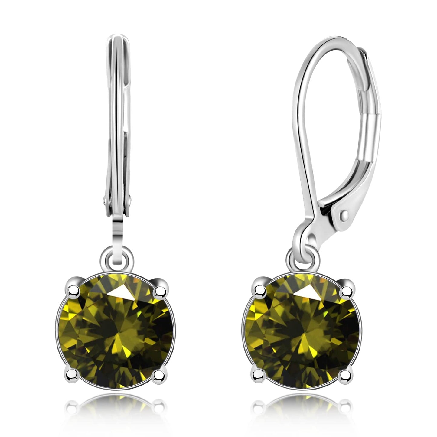 CiNily Leverback Dangle Earrings Created Olive Green Crystal Dangle Earrings 14K White Gold Plated Hypoallergenic Drop Earrings for Women Jewelry 8 mm