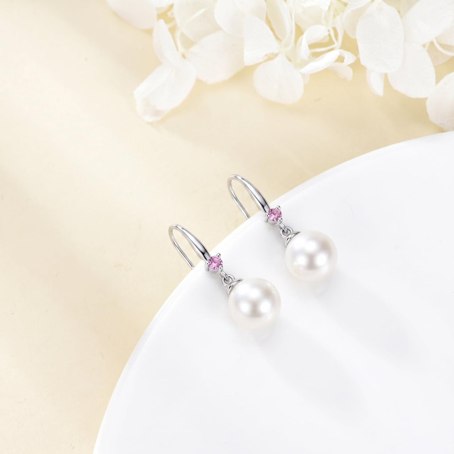 925 Sterling Silver Pearl Leverback Earrings Dangle Drop Birthstone Jewelry Gifts for Women (White Pearl-October)