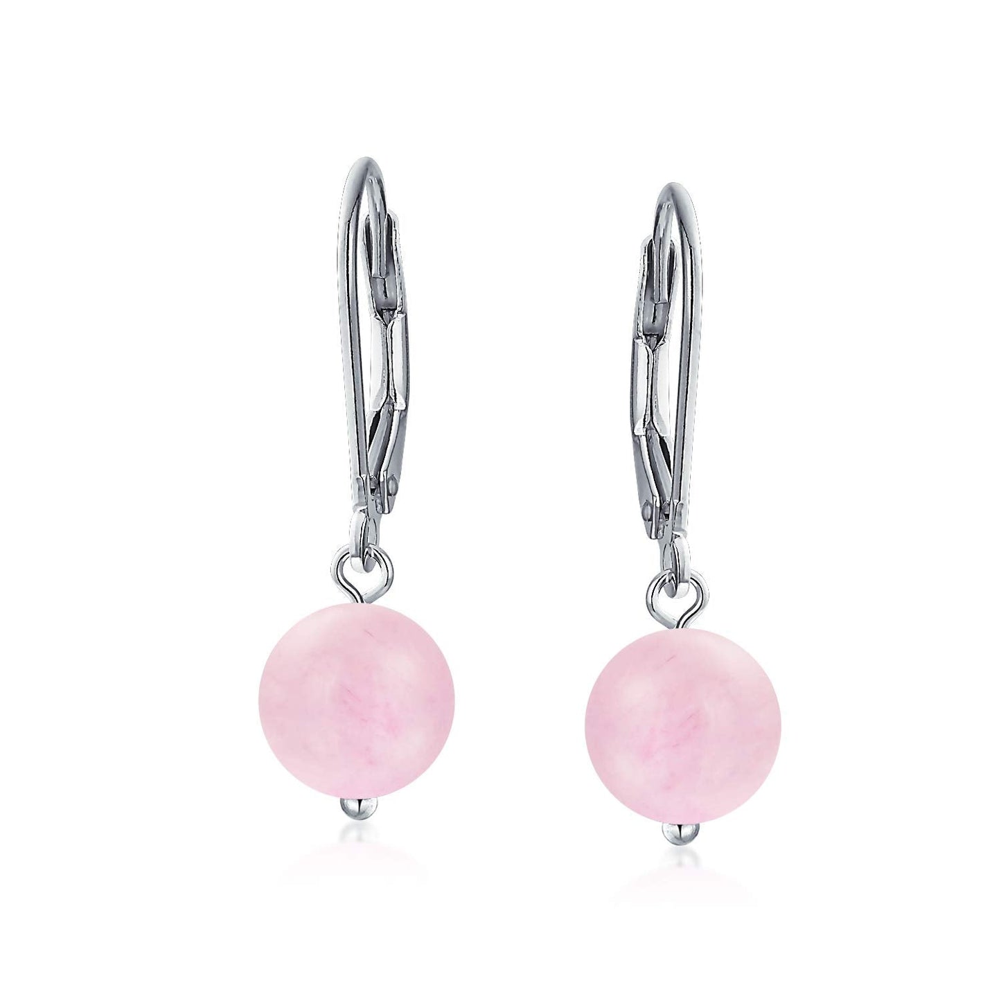 Bling Jewelry Timeless .925 Sterling Silver Pink Rose Quartz Bead 8mm Ball Drop Earrings Lever Back Genuine Gemstone October Birthstone