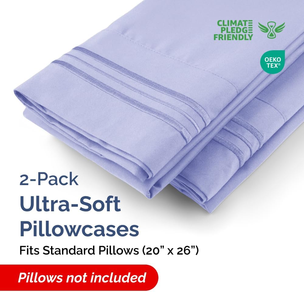 Skiennix Standard Pillow Cases Set of 2 - Ultra-Soft Hotel Quality - Comfy, Wrinkle-Free & Stain Resistant - Lavender