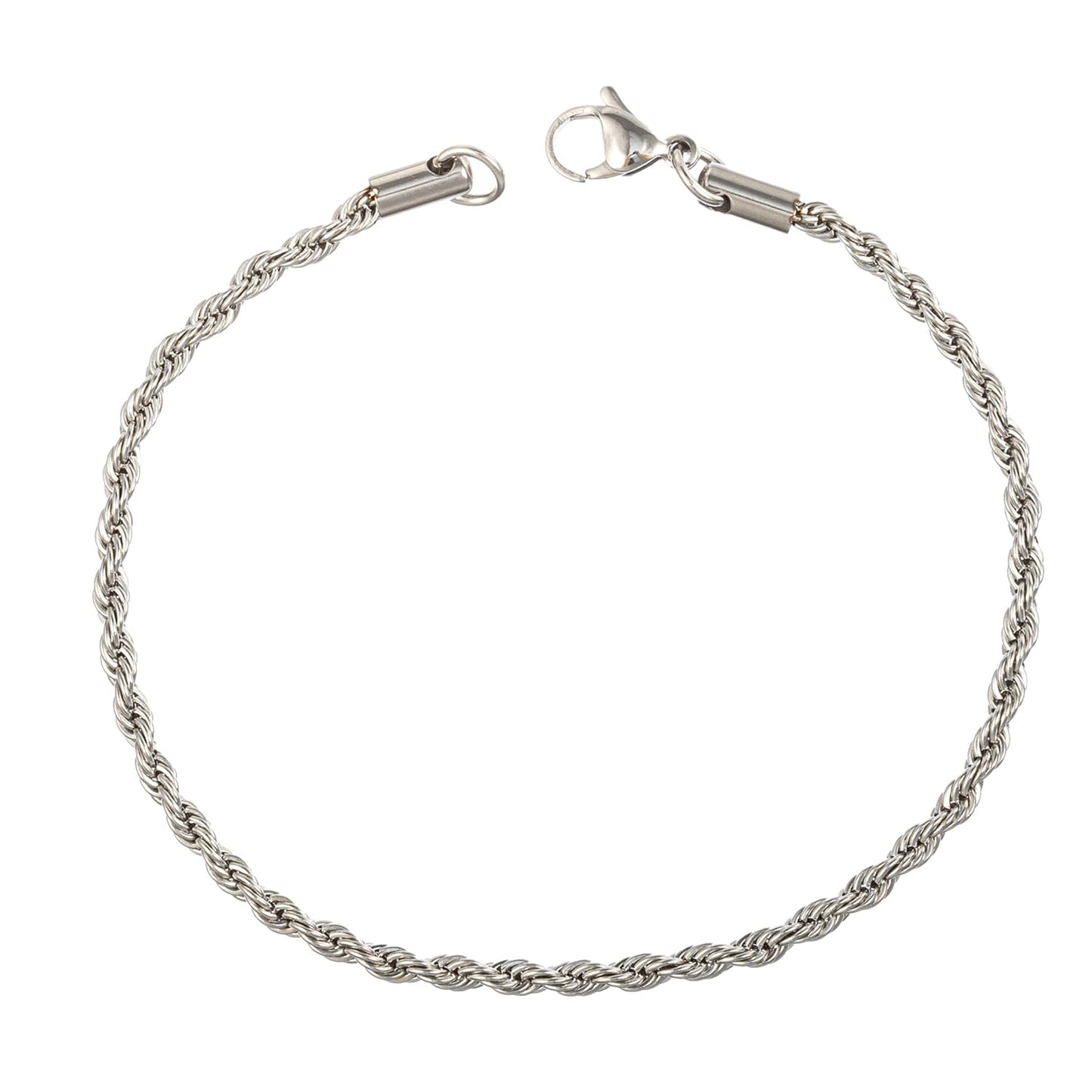yipima Stainless Steel Rope Link Chain Bracelet for Women Men, Silver Tone / 14K gold Plated 3/4/5/6mm wide Rope Chain Bracelets, 7.5" or 8.3" (stainless steel-3mm, 7.5)