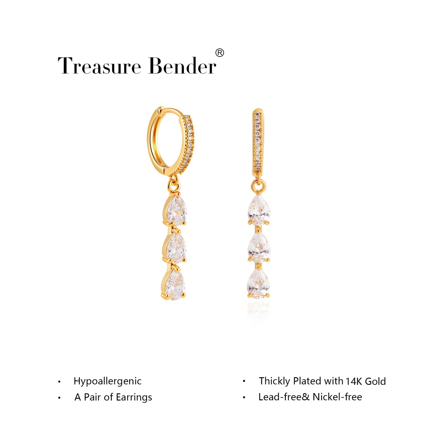 Treasure Bender Gold Hoop Earrings for Women 14k Gold Plated Diamond Huggie Earrings Hypoallergenic Cubic Zirconia CZ Drop Dangle Earrings Dainty Statement Earring Jewelry for Women Trendy Gift