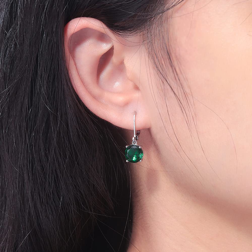 CiNily Leverback Dangle Earrings Created Green Crystal Drop Earrings White Gold Plated Jewelry for Women 8 mm