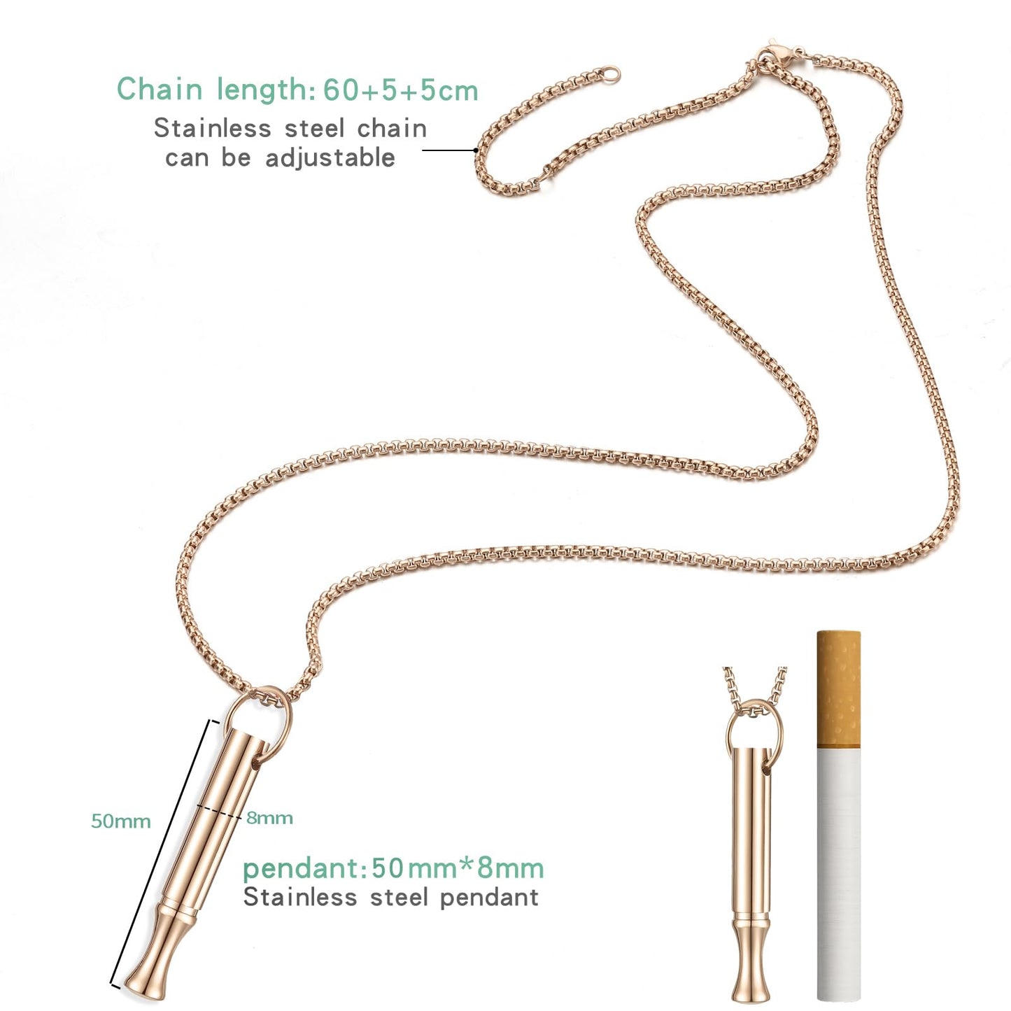 hooppoo Breathing Necklace for Calm & Focus - Personal Essential Oil Diffuser for Anxiety Relief, Quit Smoking, Yoga and Meditation - Reusable Stainless Steel Pendant for Women Men (Rose Gold)