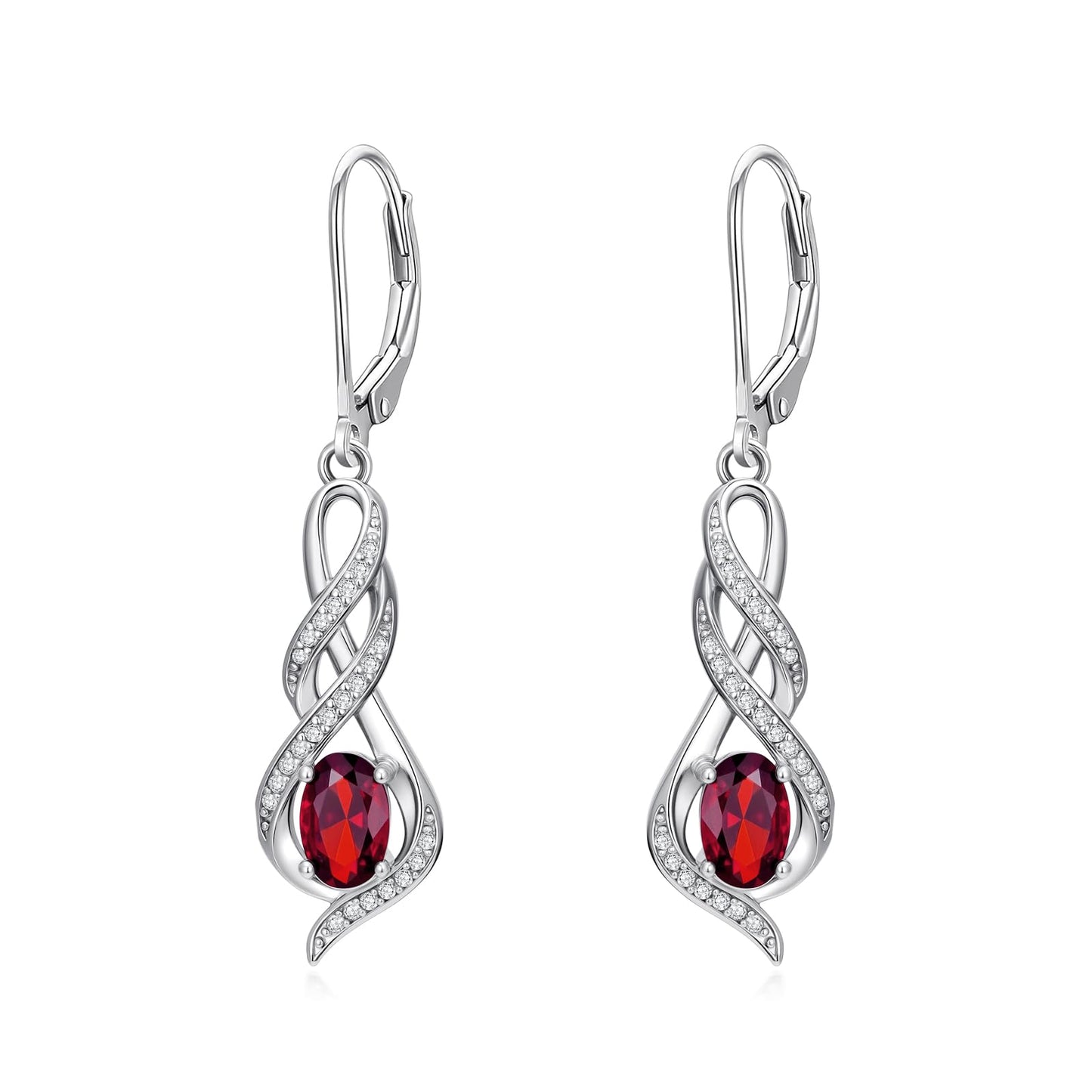 POIUY Gifts for Women Garnet January Birthstone Infinity Leverback Dangle Earrings Hypoallergenic Drop Earrings Love Jewelry Anniversary Christmas Wedding Gift for Mom Wife Sister Daughter Girlfriend