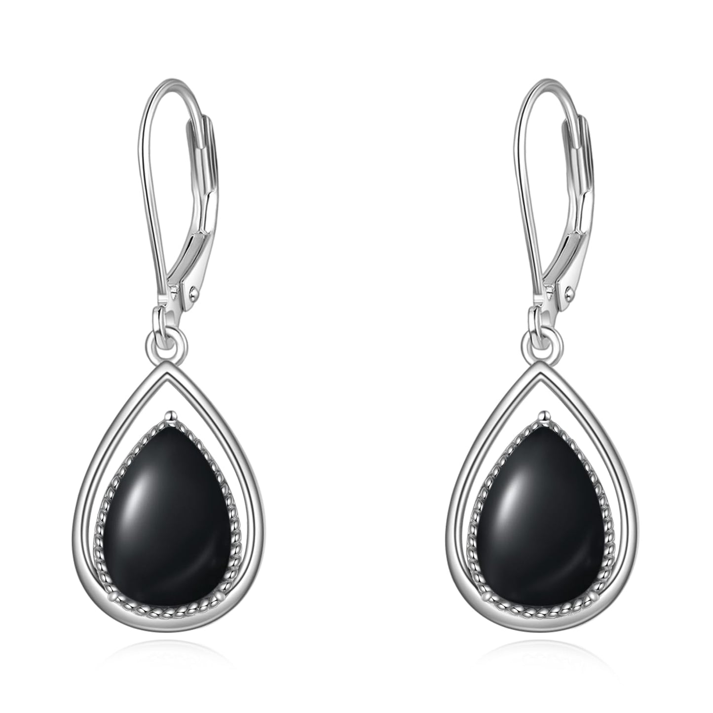 VONALA Black Onyx Earrings 925 Sterling Silver Black Onyx Leverback Earrings Teardrop Dangle Dangling Earrings Jewelry Gift for Women