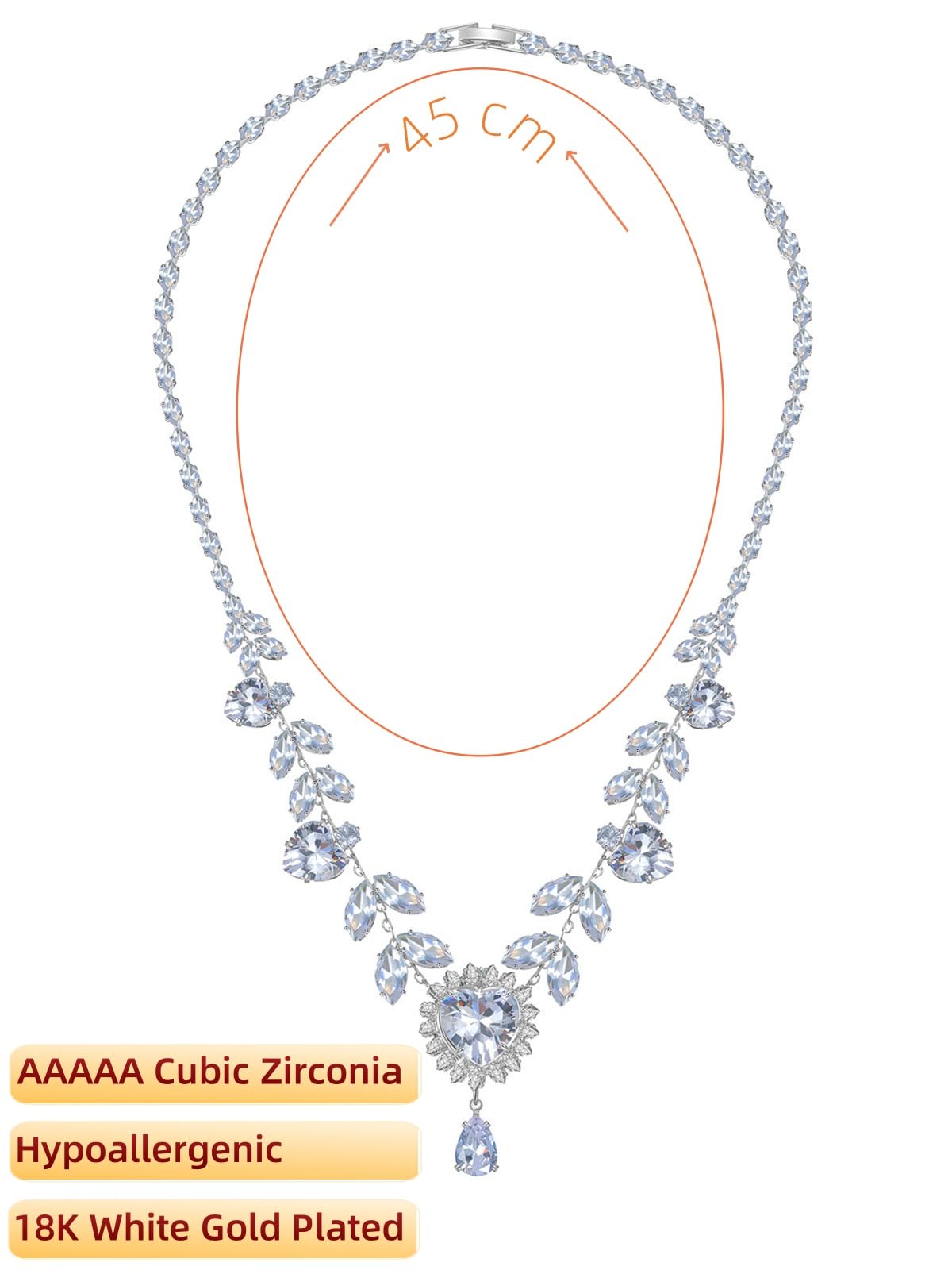 AOROCO Wedding Jewelry Sets for Brides | Sterling Silver Heart Dangle Earrings and Necklace Set with Cubic Zirconia | Wedding Jewelry Sets for Bride and Bridesmaid | Bridal Party Jewelry Accessories