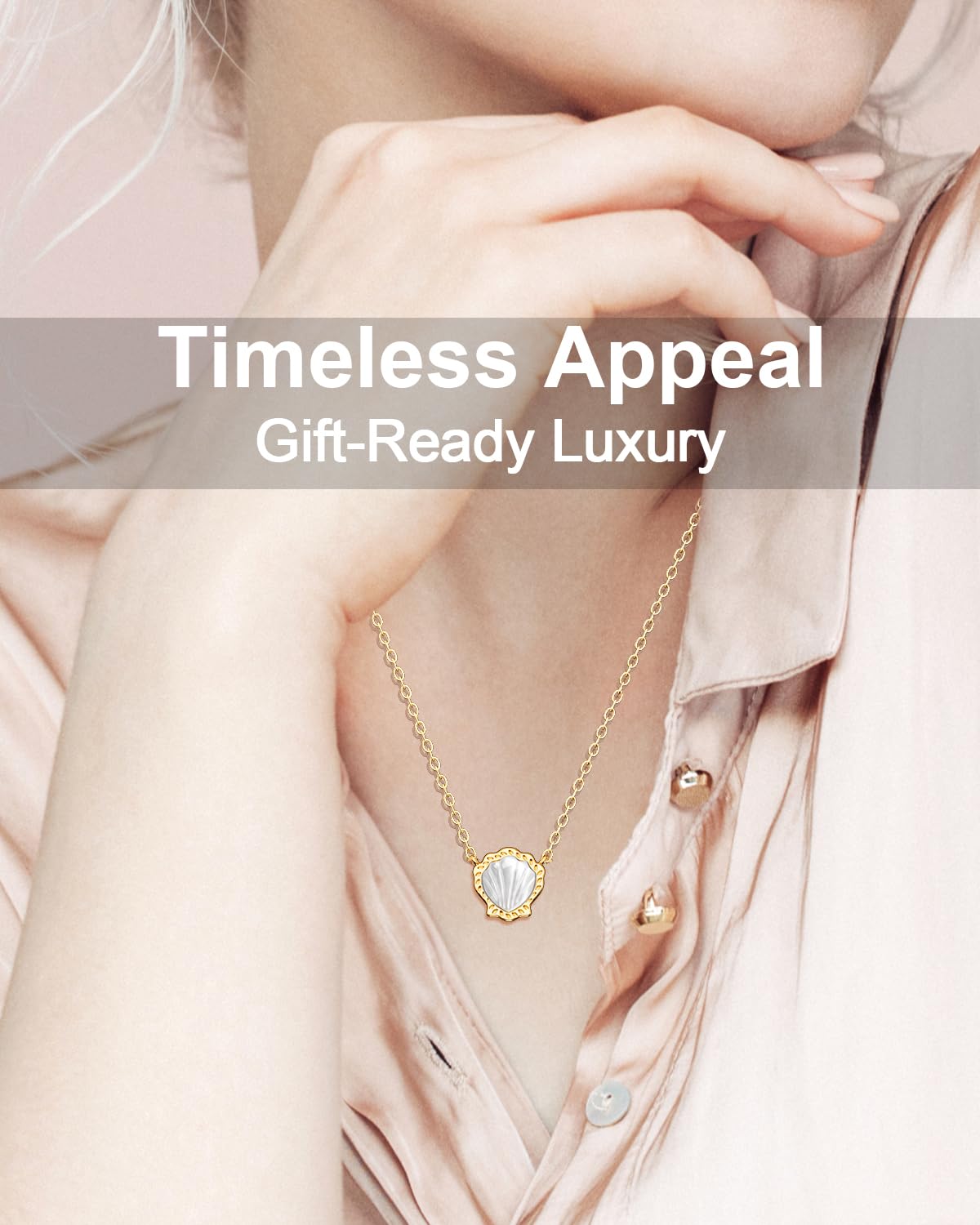 AICase 18K Gold Plated Pendant Necklace for Women,Dupes Shell Ivory Mother Of Pearl Fashion Dainty Jewelry,Anniversary Birthday Gifts for Women/MoM/Sister/Friends/Her/Wife/Grandma/Coworker_White