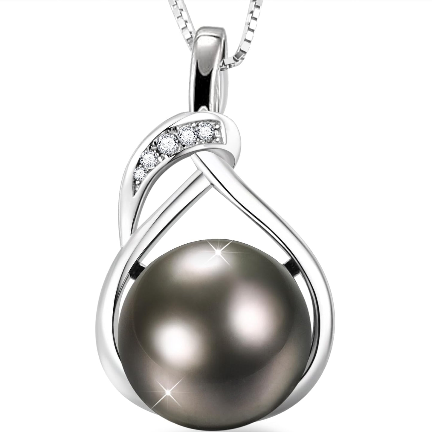 Kraidoey Tahitian Black Pearl Necklace, 9-11mm Round Real Pearls Jewelry,18+2" Sterling Silver Chain 18K Gold Plated Pendant - Gifts for Women Wife Anniversary Birthday Val Wedding Mothers Christmas Day Gift