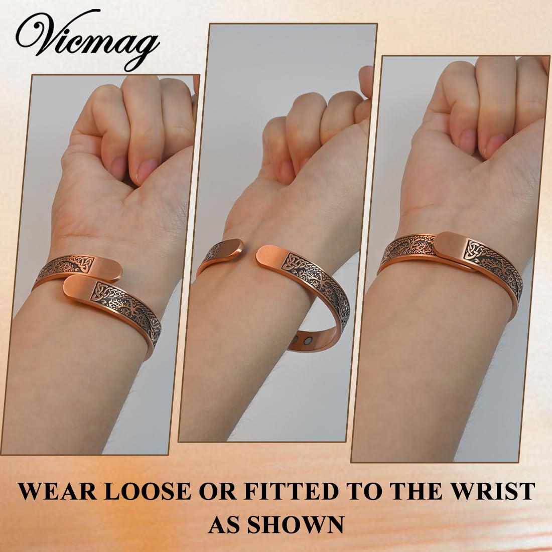 Vicmag Copper Bracelet for Women Men Magnetic Bracelets 100% Solid Pure Copper Gift 2PCS