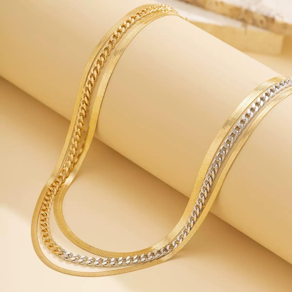 JELLYSEE Gold Necklaces for Women - 14K Gold Plated Layering Necklaces Trendy Circle Paperclip Chain Pendant Choker Necklace, Simple Diamond Cross Bow Jewelry Set Gifts for Women