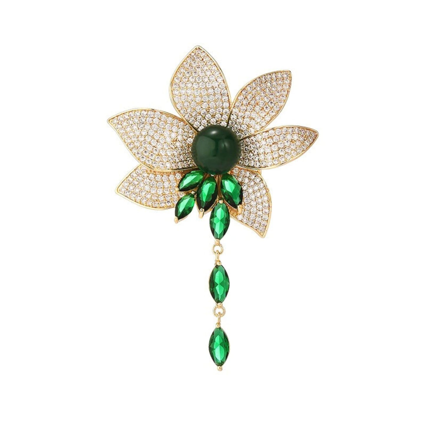 EMEGCY Emerald Lotus Brooch for Women Gold Flower Brooch Pin 18K Gold Plated Lotus Flower Lapel Pin Lotus Jewelry for Mother Wife Birthday