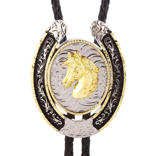 HUABOLA CALYN Bolo Tie for Men- Western Cowboy Native American Golden Horse Bolo Tie