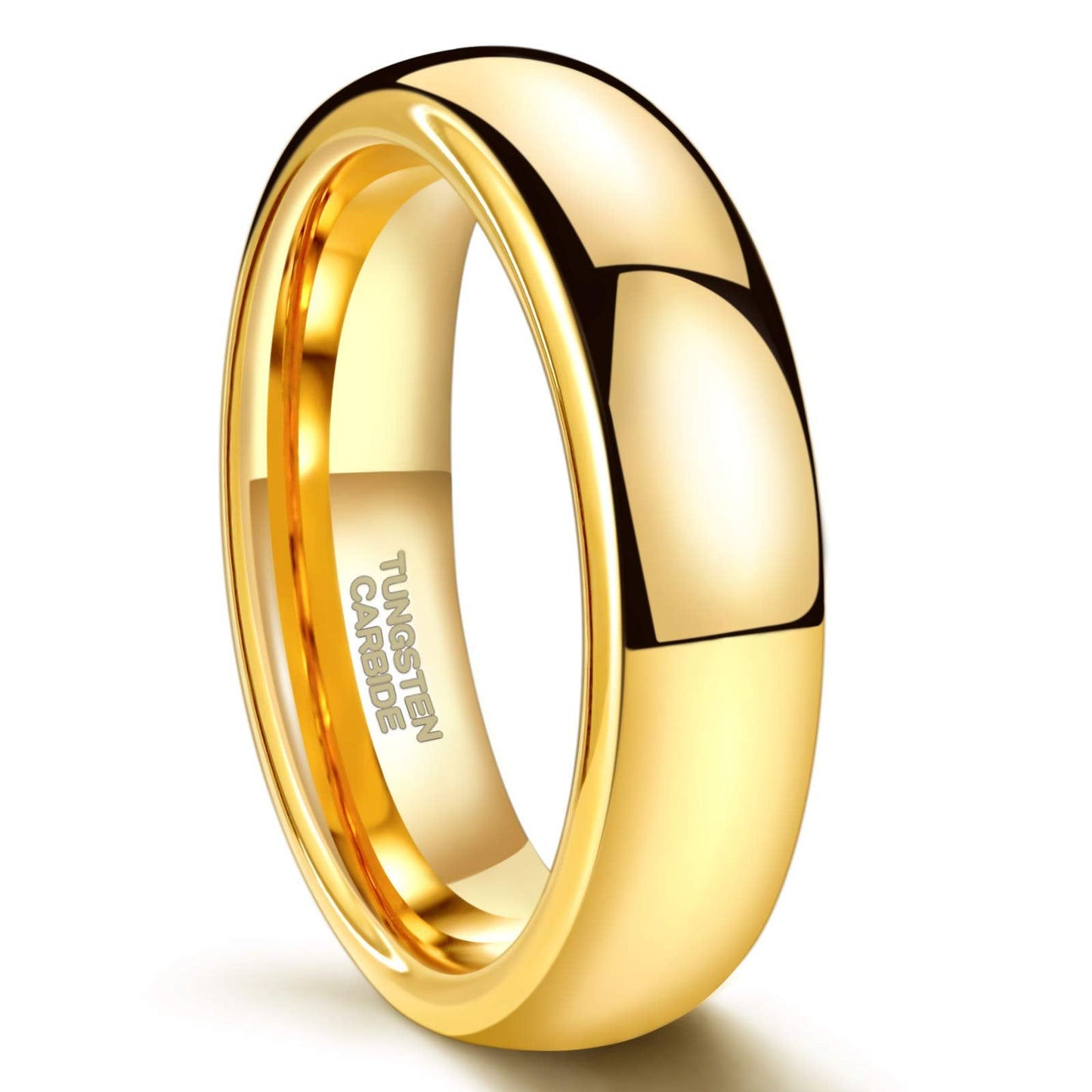 Greenpod 6mm 24K Gold Plated Tungsten Carbide Rings for Men Women Dome Polished Classic Wedding Band Comfort Fit Size 5