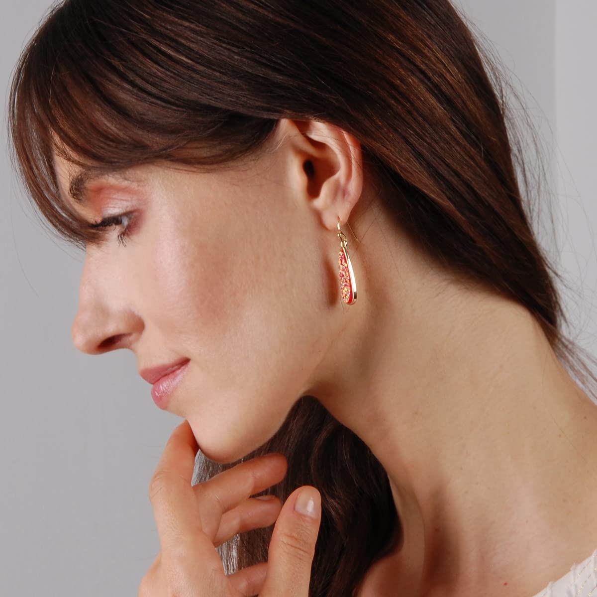 Simulated Druzy Drop Dangles - Sparkly Long Teardrop Dangly Earrings for Women, Gold Tone - Hot Pink Stone
