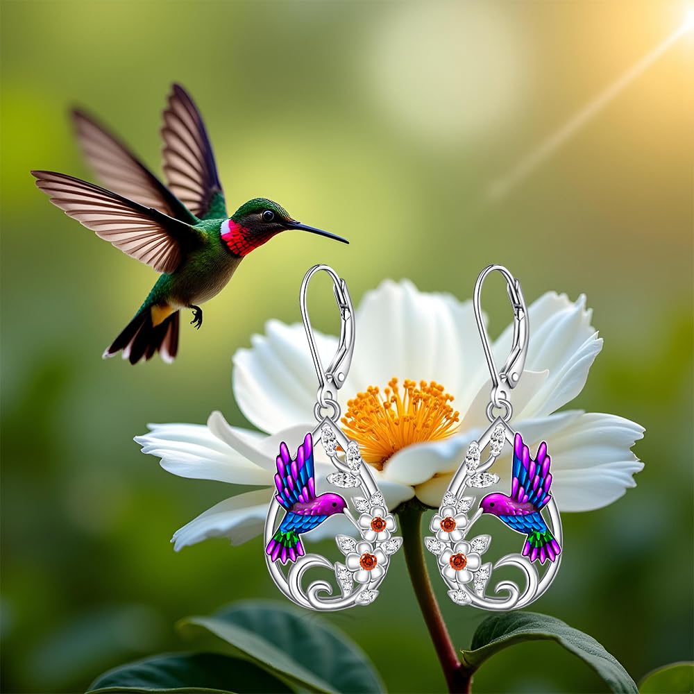 Hummingbird Earrings for Women Sterling Silver Flower Dangle Earrings Hummingbird for Lovers Elegant Jewelry Gifts for Christmas Mothers Day