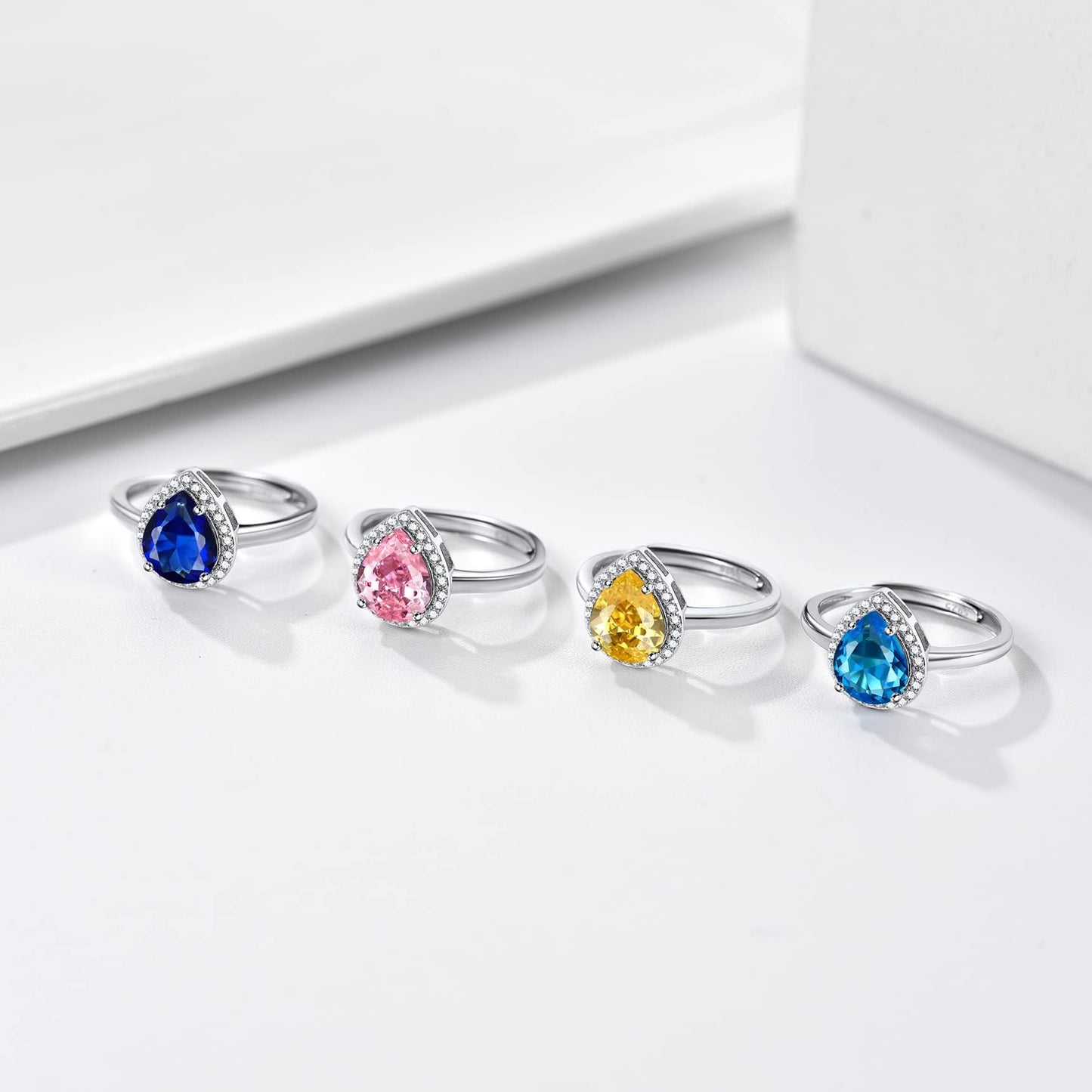 Bestyle CZ Teardrop Diamond Rings 5mm December Blue Topaz Birthstone Solitaire Rings, 925 Sterling Silver Rings Jewelry Gift for Wedding Anniversary Birthday