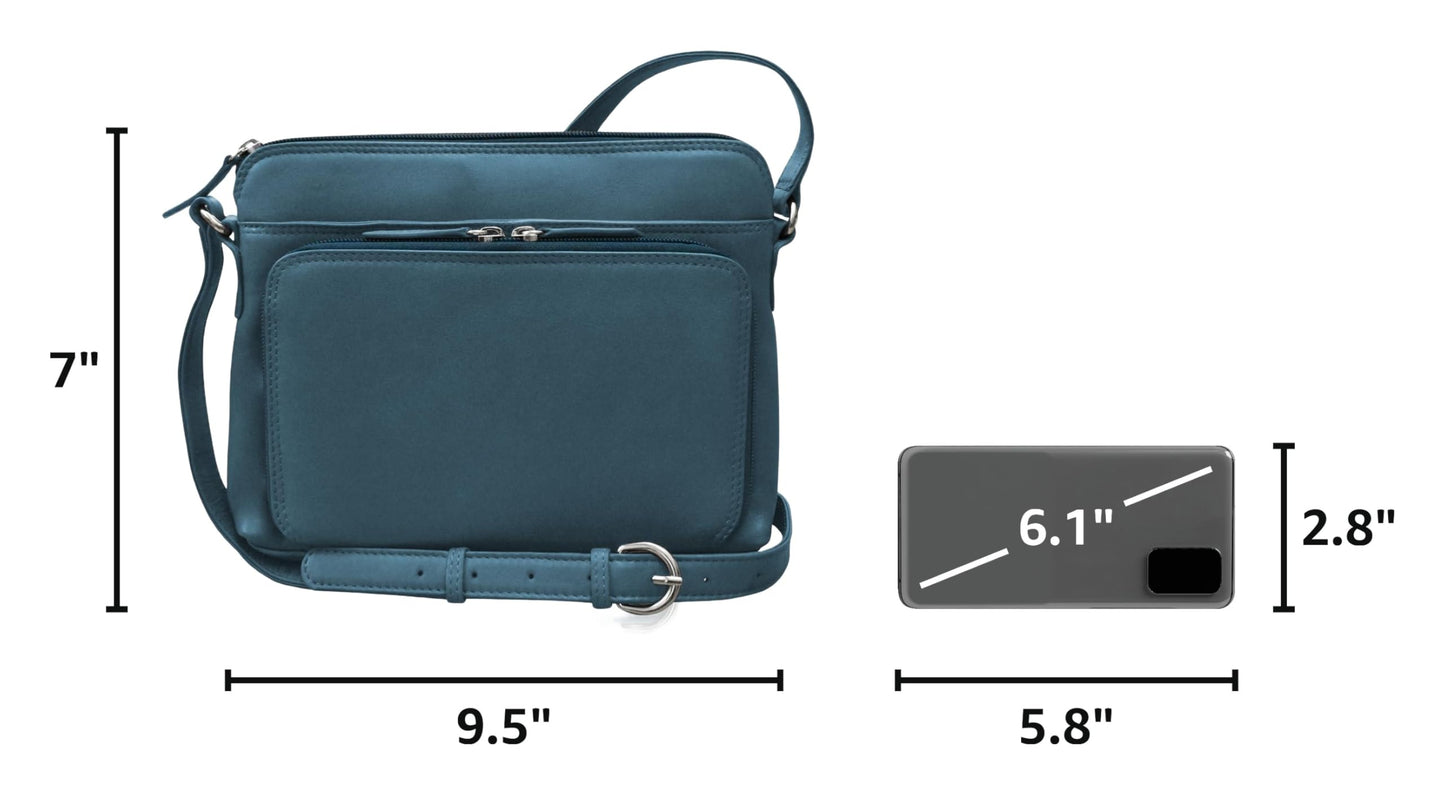 ili New York Genuine Soft Leather Crossbody Bags for Women, RFID-Blocking Shoulder Purses for Women with Built-in Wallet & Compartments, Jeans Blue