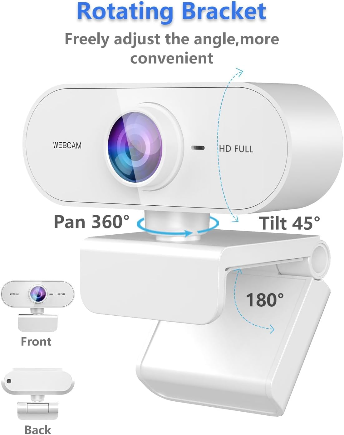 FWV 1080P Webcam HD,Web cam with Microphone, Noise Cancellation, Wide-Angle Lens, Auto Light Correction, Plug & Play