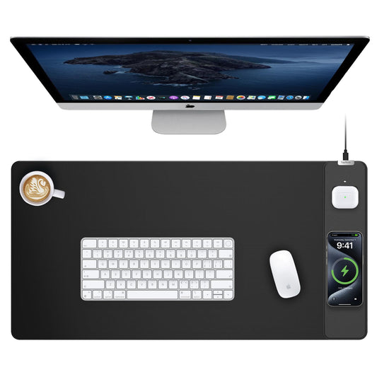 TopMade Mouse Pad with 15W Wireless Charging, Gaming Mousepad Home Office Large Desk Pad with Ultra-Smooth Surface, Non-Slip Base, Waterproof Keyboard Pad, Classic Black Desk Mat