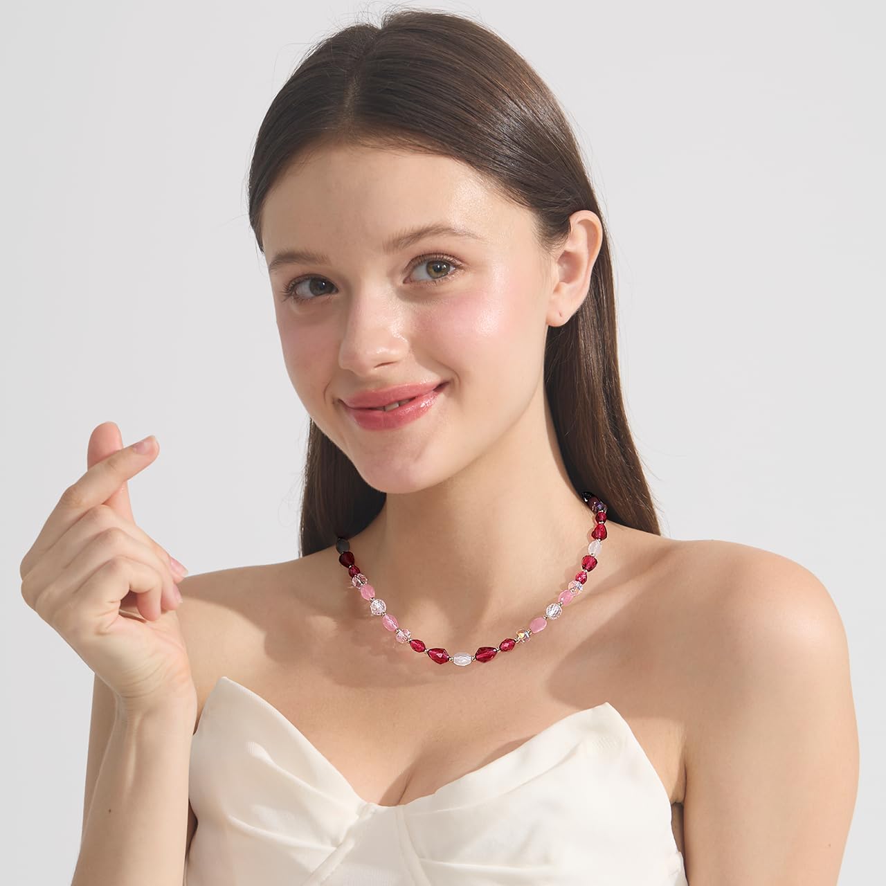 Gmissbabicoo Healing Crystal Necklace for Women Spiritual Zircon Beads Handmade Cat Eye Gemstone with 18k Golden Plated Red Pink Crystals Stones Beaded Necklaces with Jewelry Box
