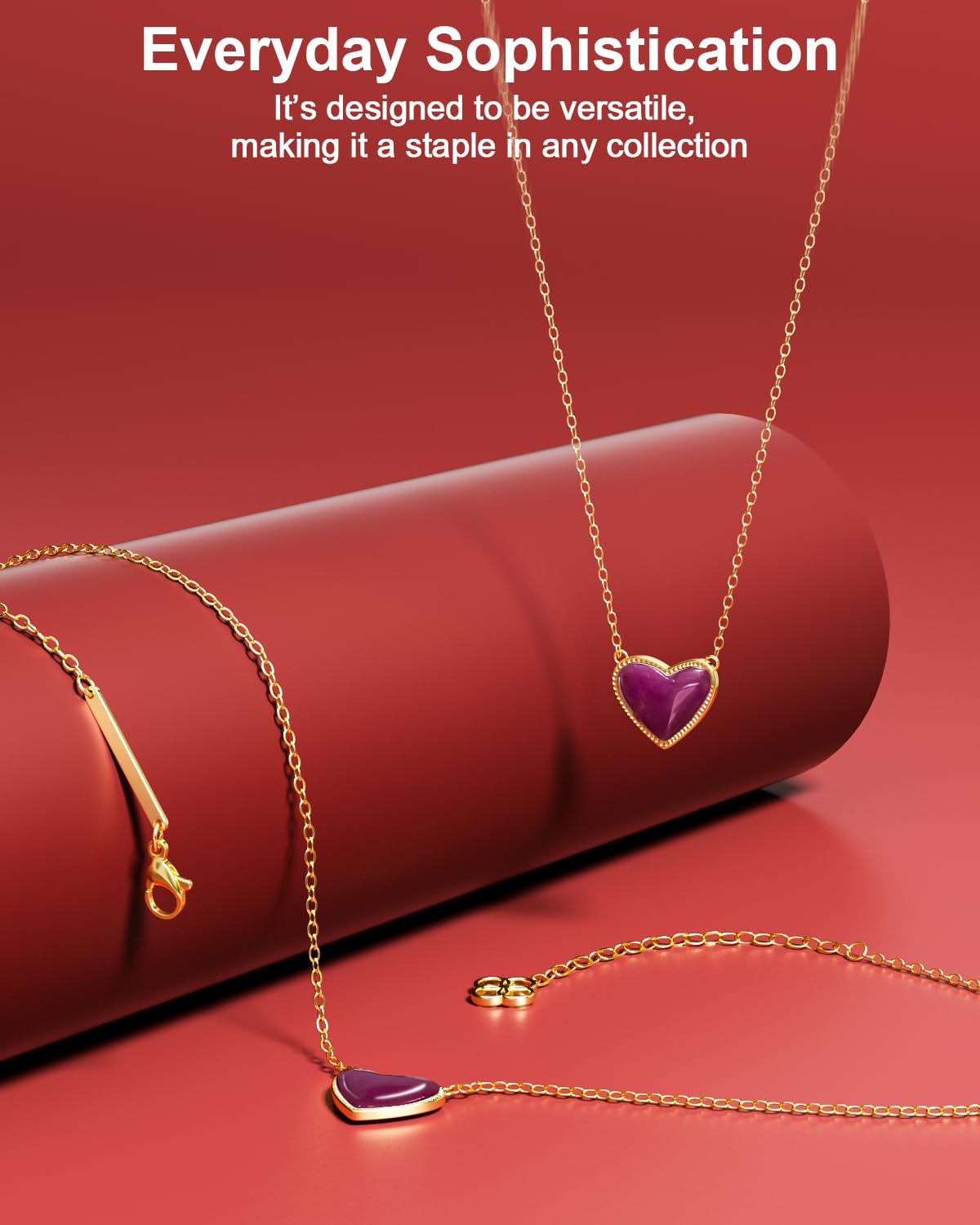 AICase 18K Gold Plated Heart Pendant Necklace for Women,Fashion Dainty Simple Adjustable Length Jewelry,Anniversary Birthday Gifts for Women/MoM/Sister/Friends/Her/Wife/Grandma/Coworker_Red