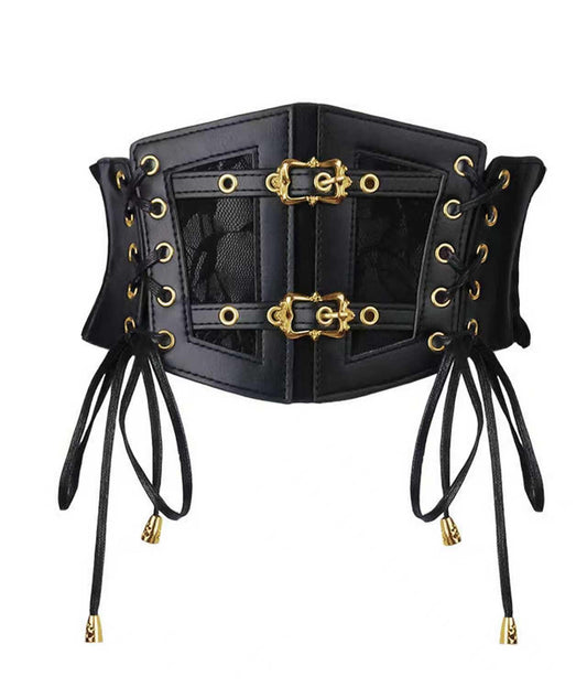 RLIBYROSE Womens Elastic Corset Belt Sides Lace-up Underbust Wide Costume Belts for Women Vintage Plus Size Black Gold XL