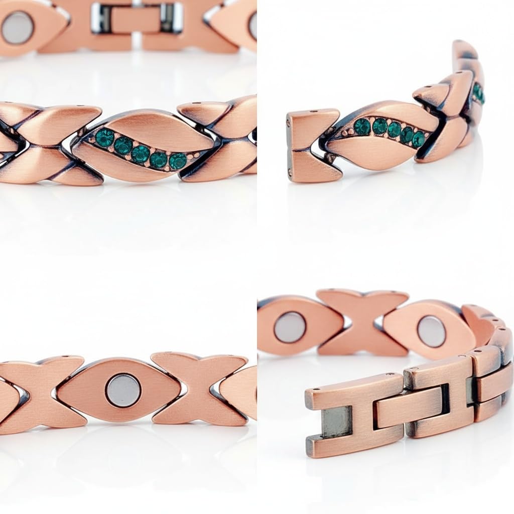 SCVIYRUN - Magnetic Copper Bracelets for Women - 99.99% Pure Copper Effective Magnetic Bracelets and easy 2 links for Mother (copper—Grandmother's green stone)