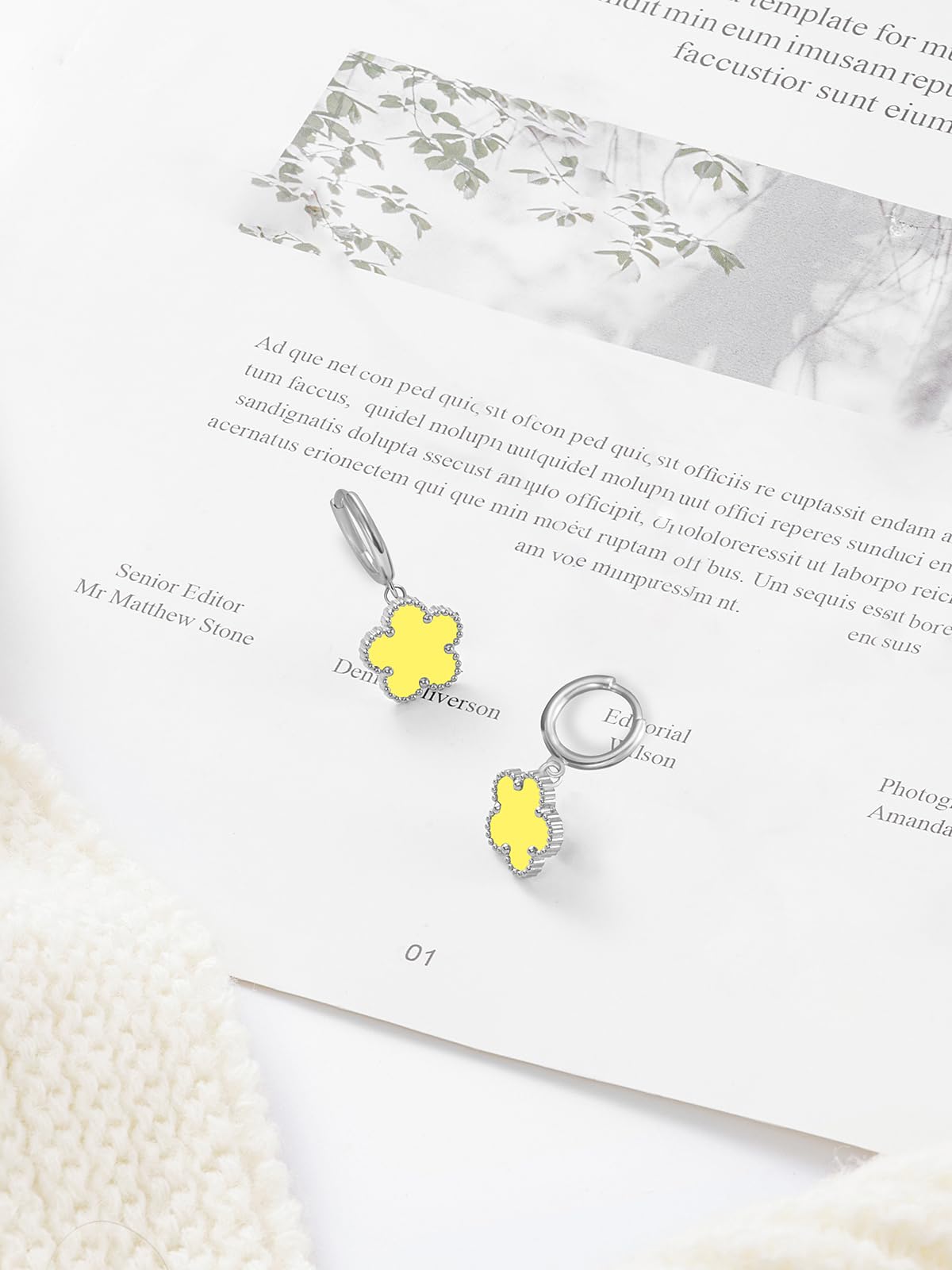 Gold Plated Five Leaf Clover Dangle Earrings for Women Lucky Flower Jewelry (Yellow-White Gold Plated)