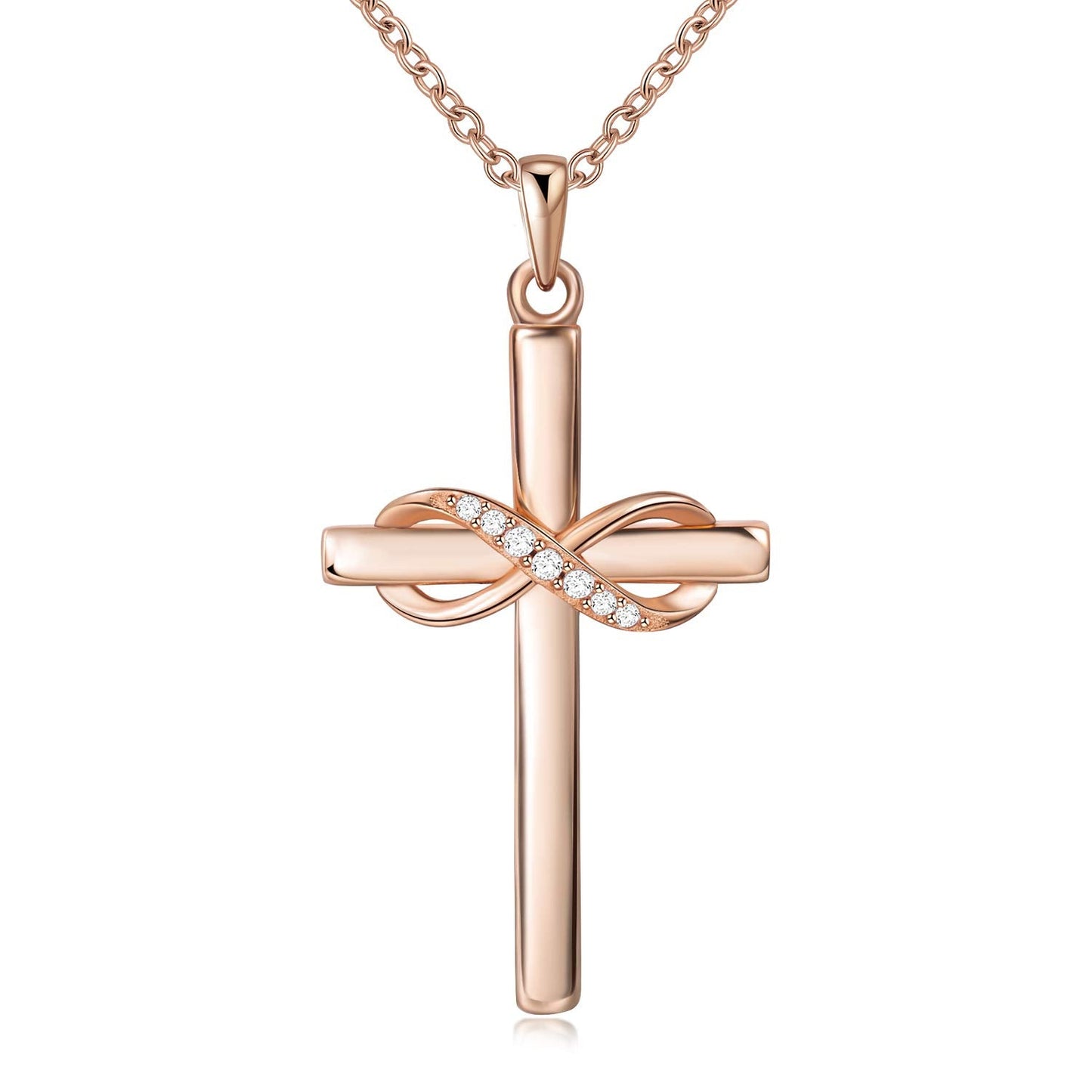 AmorAime 925 Sterling Silver Cross Necklace for Women Infinity Necklace 14k Rose Gold Plated Necklaces for Festival, Vacation or Holiday