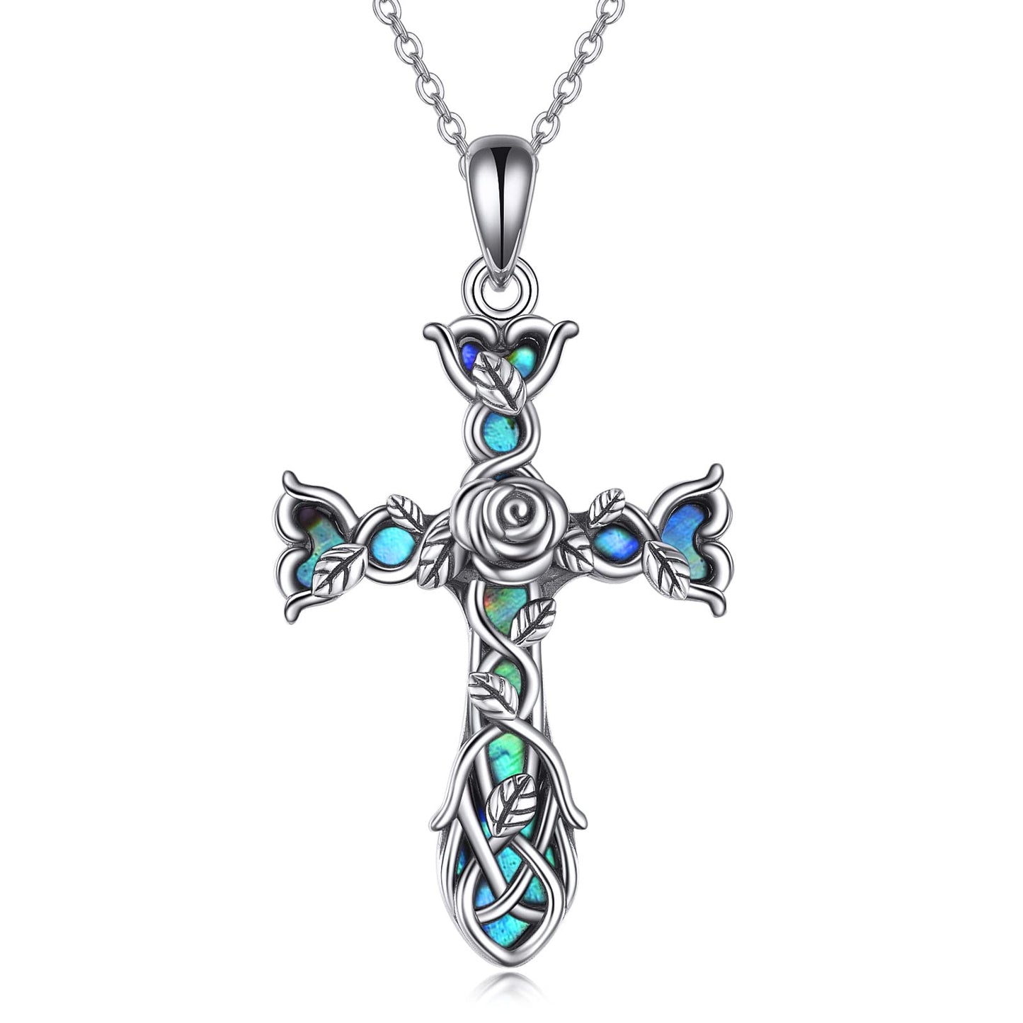 ONEFINITY Cross Necklace 925 Sterling Silver Celtic Knot Rose Flower Cross Necklace Pendant Gifts for Women Cross Jewellery Gifts