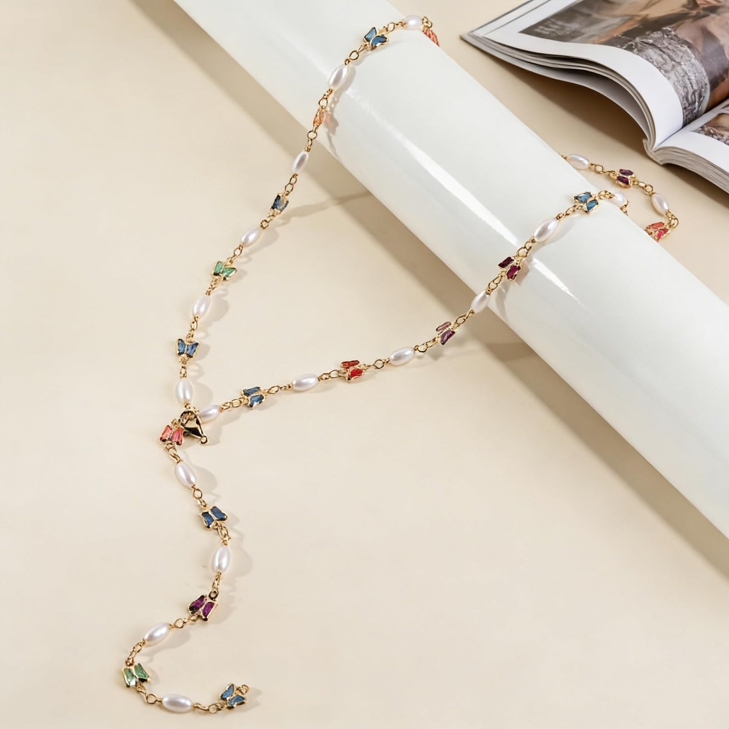 ENGCKSHI Necklace for Women, Dainty Long 14K Gold Y-Shaped Necklace Jewelry Trendy Beaded Layered Chain Drop Necklaces Jewelry Women Gifts