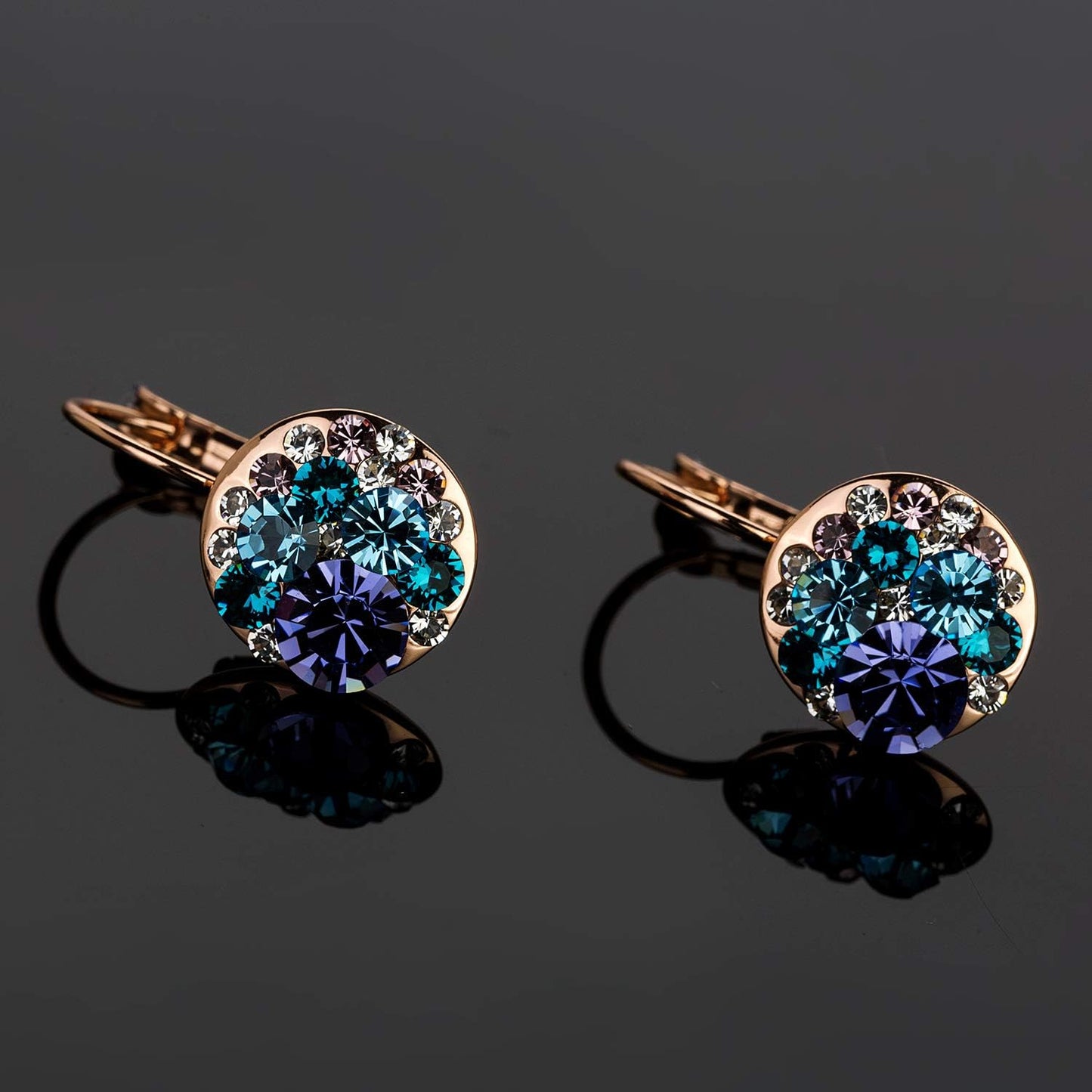 Multicolored Austrian Crystal Drop Earrings for Women 14K Gold Plated Hypoallergenic Leverback Hoop Earrings