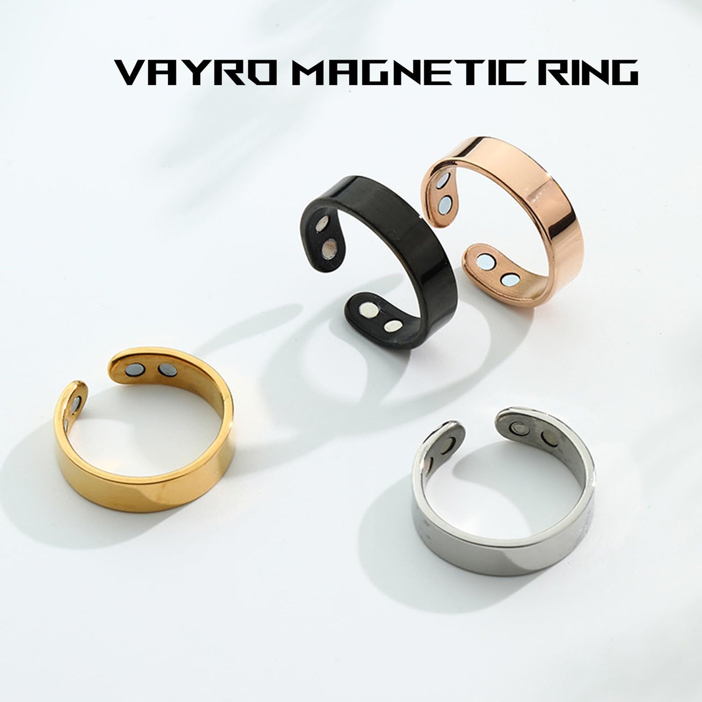 Wryhaul Vayro Magnetic Ring for Women and Men, Vayro Adjustable Open Lightweight Water-Resistant Vitality Rings (Golden)