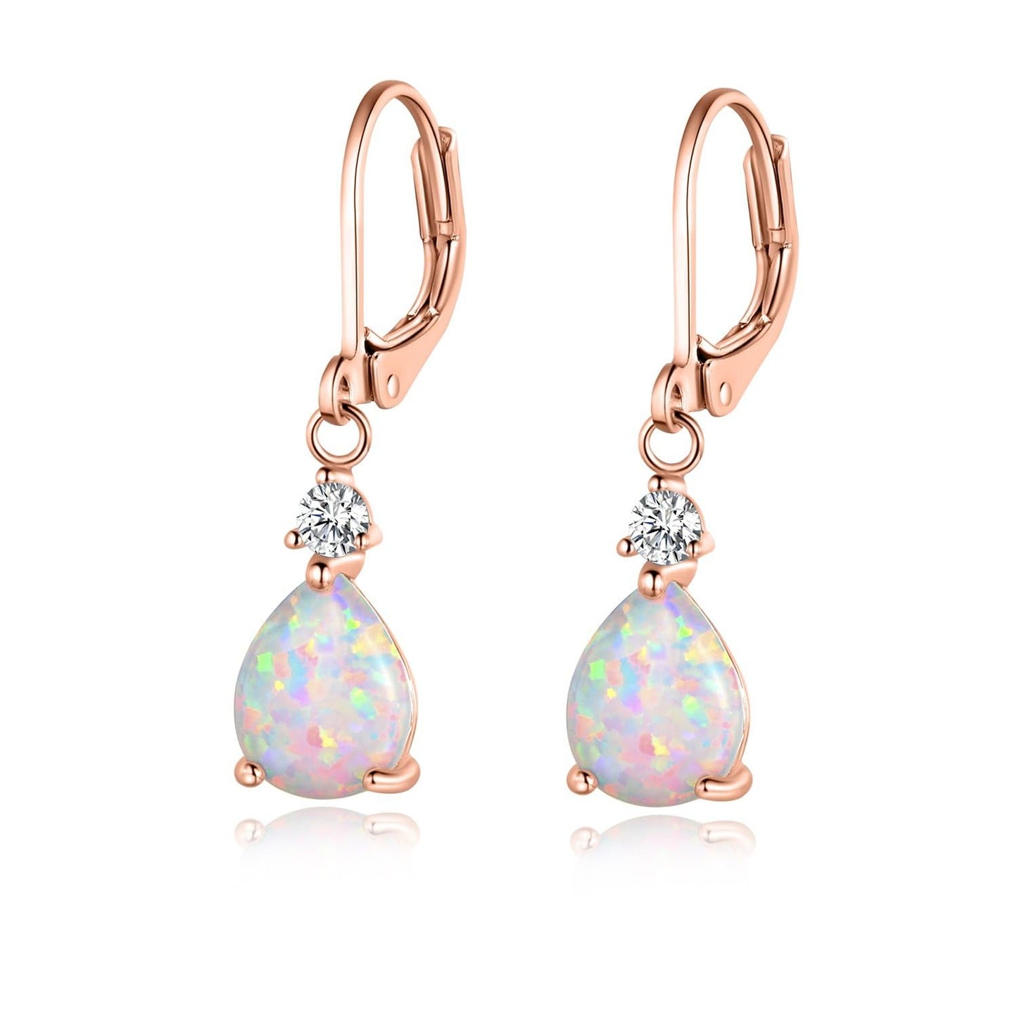 Gemsme Rose Gold Plated Pear Opal Leverback Drop Earrings