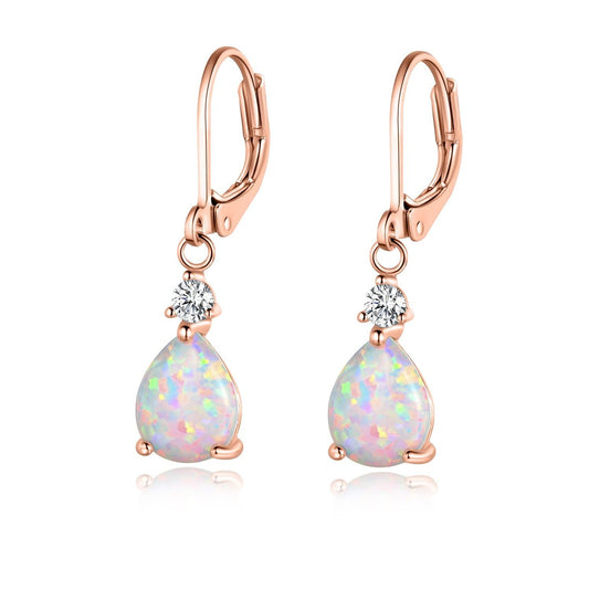 Gemsme Rose Gold Plated Pear Opal Leverback Drop Earrings