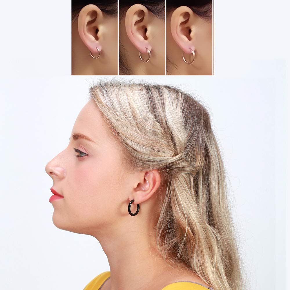 316L Surgical Stainless Steel Huggie Hoop Earrings 11mm Hypoallergenic Earrings Hoop Cartilage Helix Lobes Hinged Sleeper Earrings For Men Women(D03:11mm Black(THK 2.0mm))