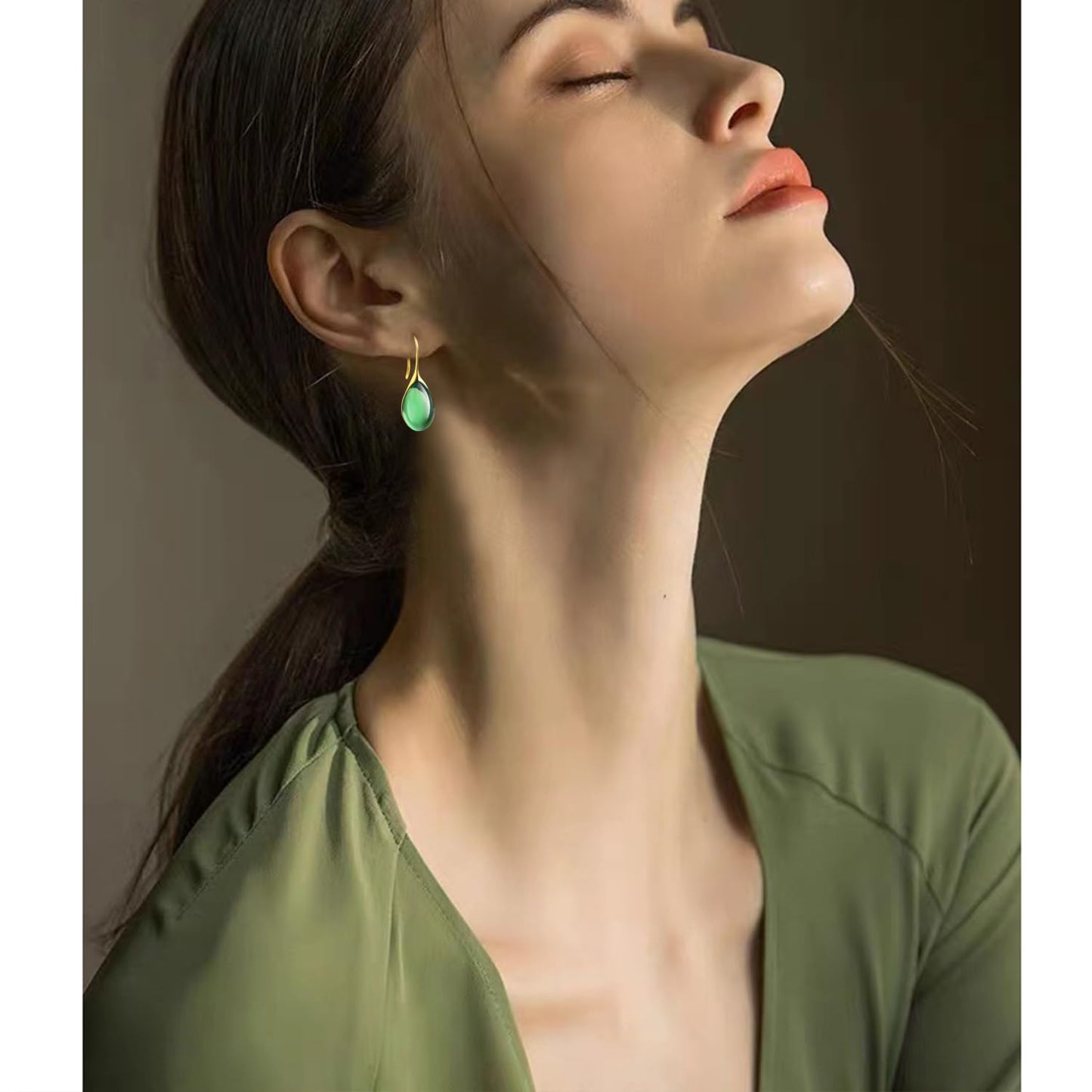 JIMARIN Lightweight Vintage Sparkly Crystal Rhinestone Teardrop Dangle Drop Earrings Bohemian14K Gold Geometry Hook Earring for Women (Gold Green)