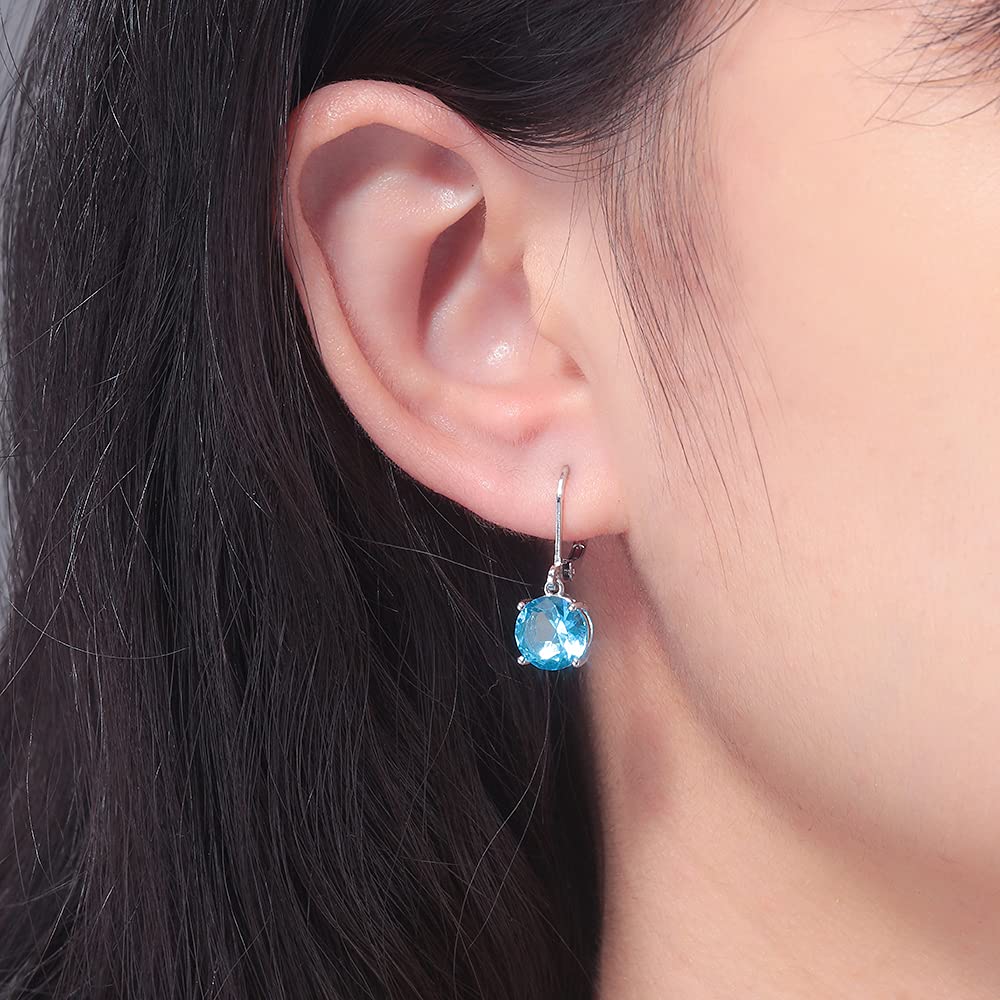 CiNily Leverback Dangle Earrings Created Blue Crystal Drop Earrings White Gold Plated Jewelry for Women 8 mm