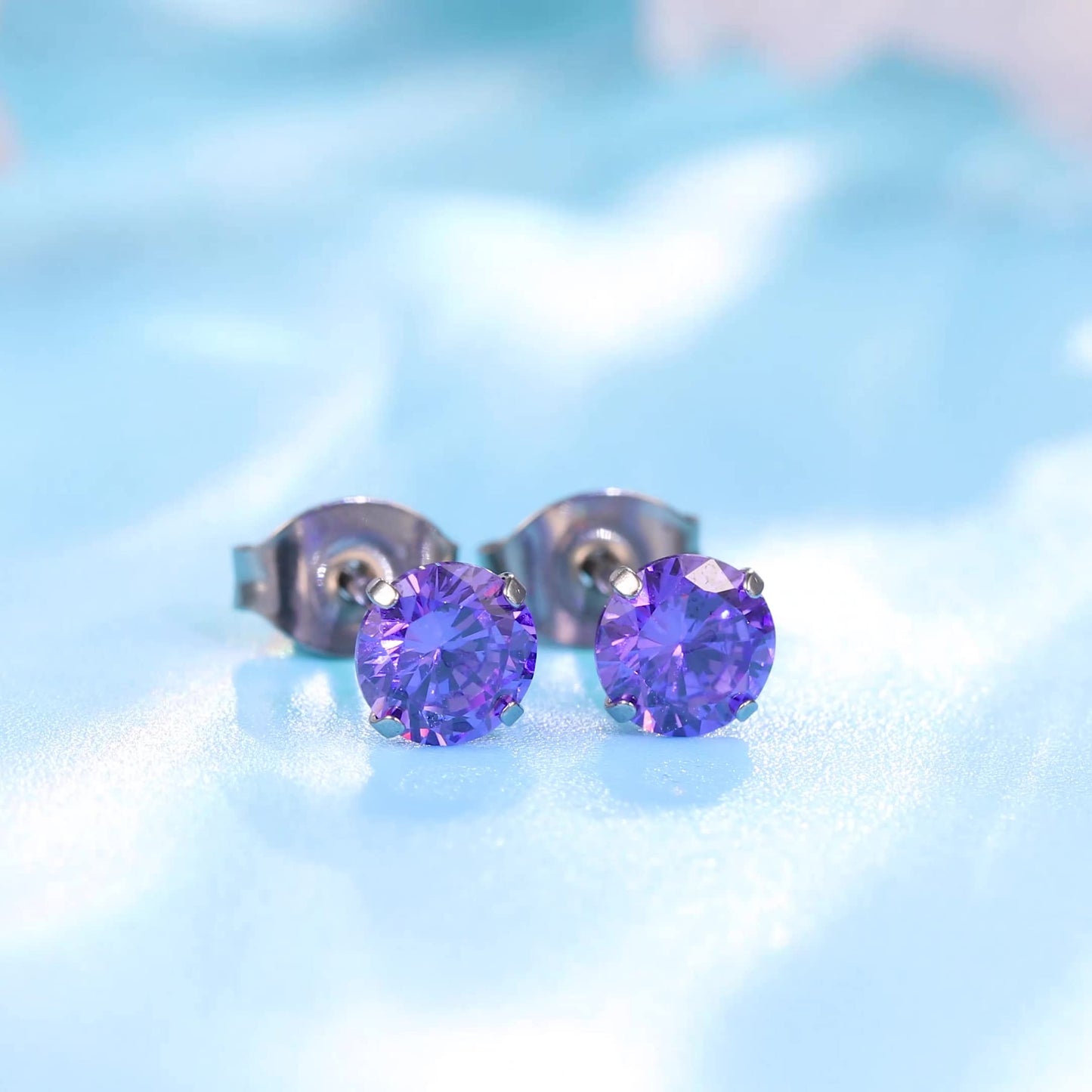 Limerencia Hypoallergenic G23 Titanium Earrings, F136 Implant Grade Pure Titanium, Suitable for Sensitive Ears with Birthstone Crystals CZ Simulated Diamonds (Purple)