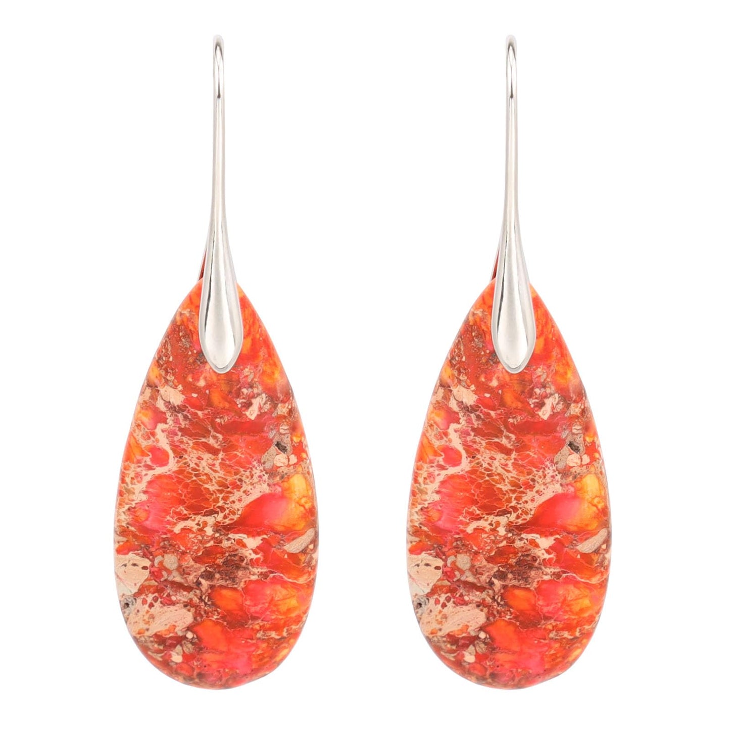Lettarius Natural Crystal Healing Moon Stone Drop Earrings for Women Sea Sediment Rock Teardrop Birthstone Orange Quartz Dangle Silver Plated Jewelry