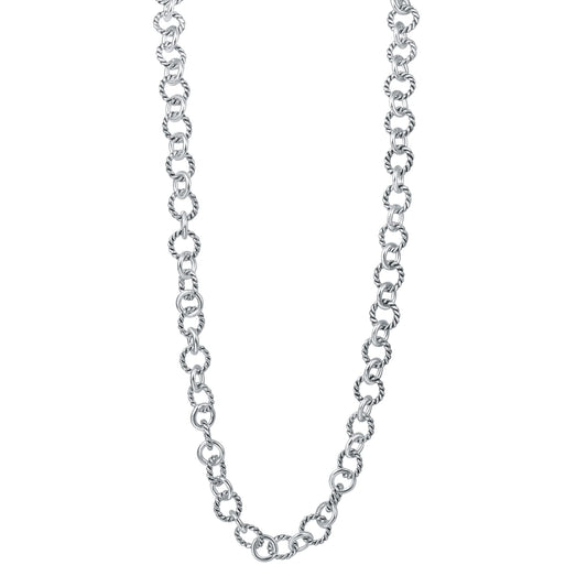UNY JEWEL Jewelry Style Trendy Elegant Vintage Retro Unique Fashion Style 2 Tone Twisted Wire Link Women Long Necklace 76 CM (Silver Tone)