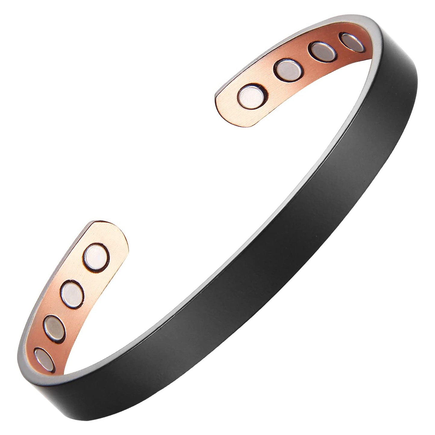 MagEnergy Copper Bracelet for Men and Women, 99.9% Pure Copper Magnetic Bangle with 8pcs 3500 Gauss Magnets, Adjustable Jewelry Gift (Black / 6.8 Inches)