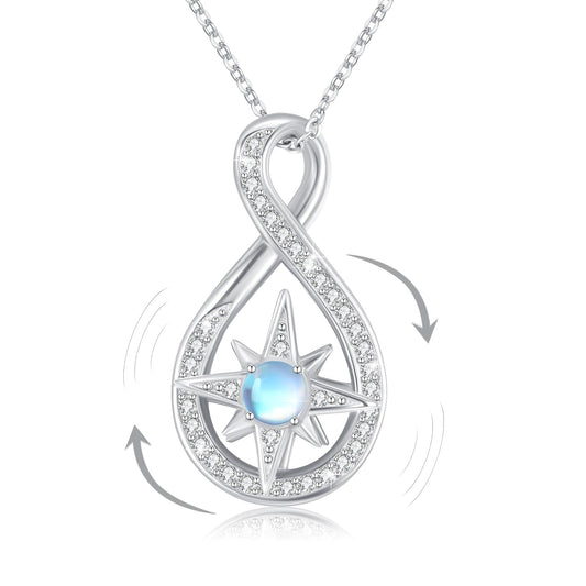 Silikepa Star Necklace for Women 925 Sterling Silver North Star Pendant Necklace Infinite Rotating Pendant with Moonstone Jewelry Gift for Women