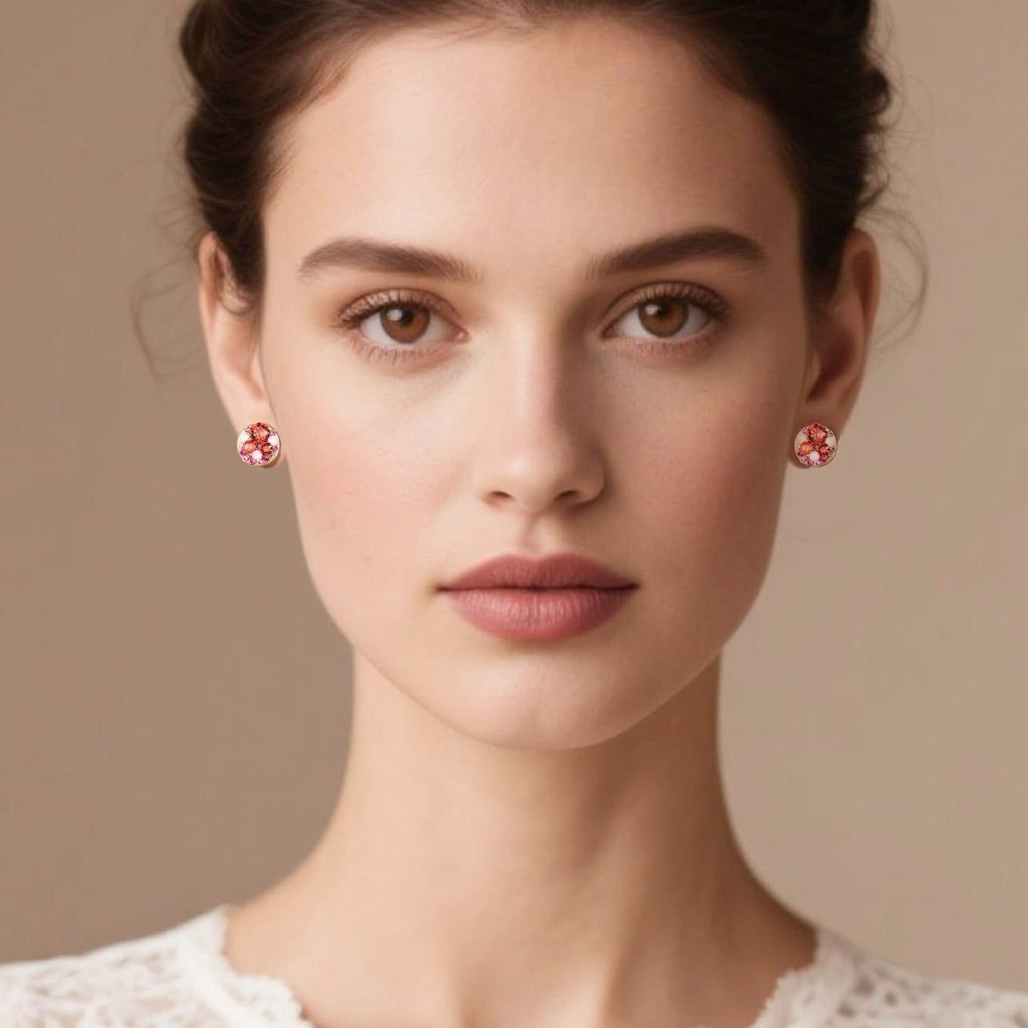 Multicolored Austrian Crystal Rhinestone Stud Earrings for Women Fashion S925 Sterling Silver Hypoallergenic Jewelry (Pink Red Crystals/Rose Gold-tone)