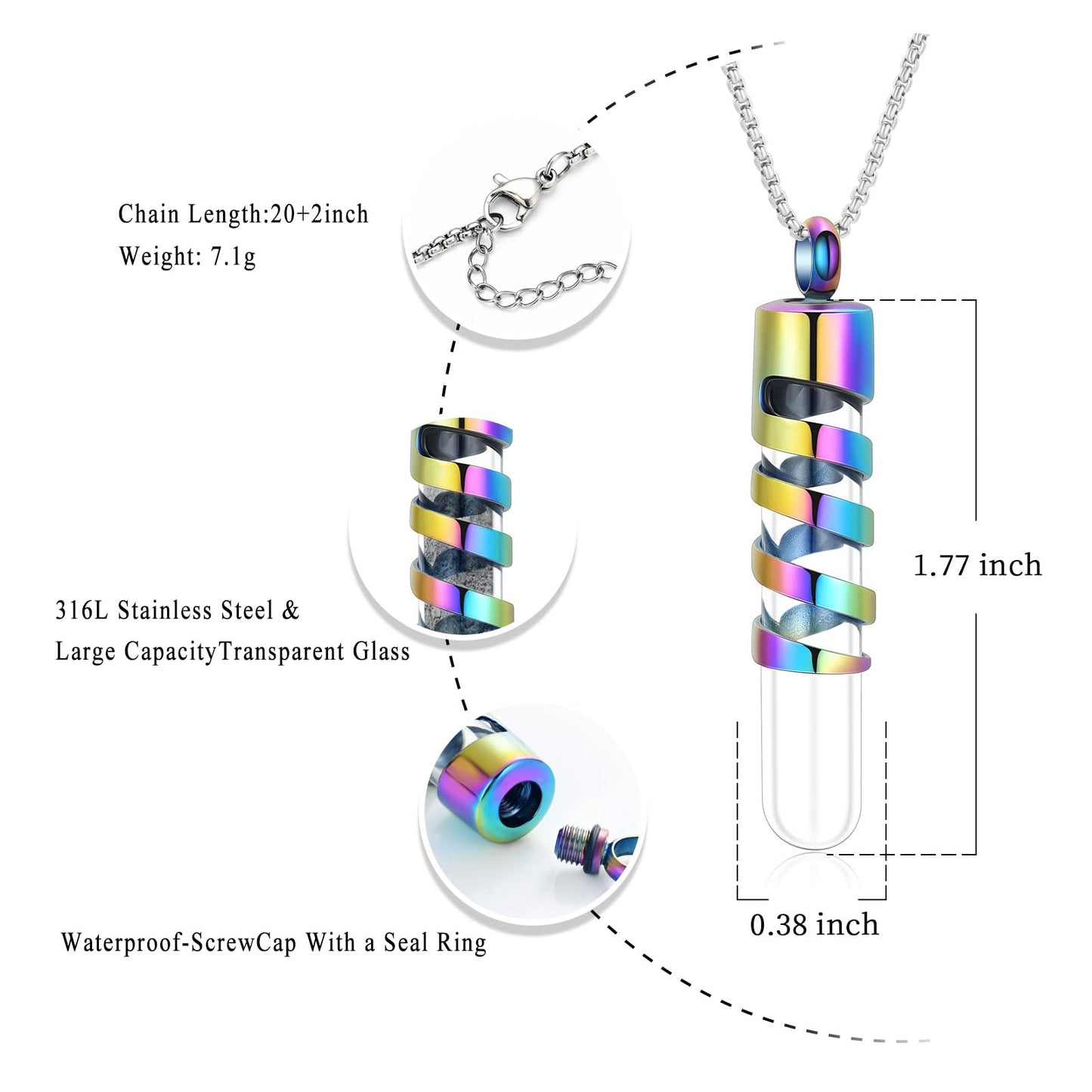 Oinsi Clear Glass Tube Cremation Urn Jewelry Ashes Holder Necklace Keepsake Memorial Pendant Including Box/Fill Kits (Colorful (Angel wing))