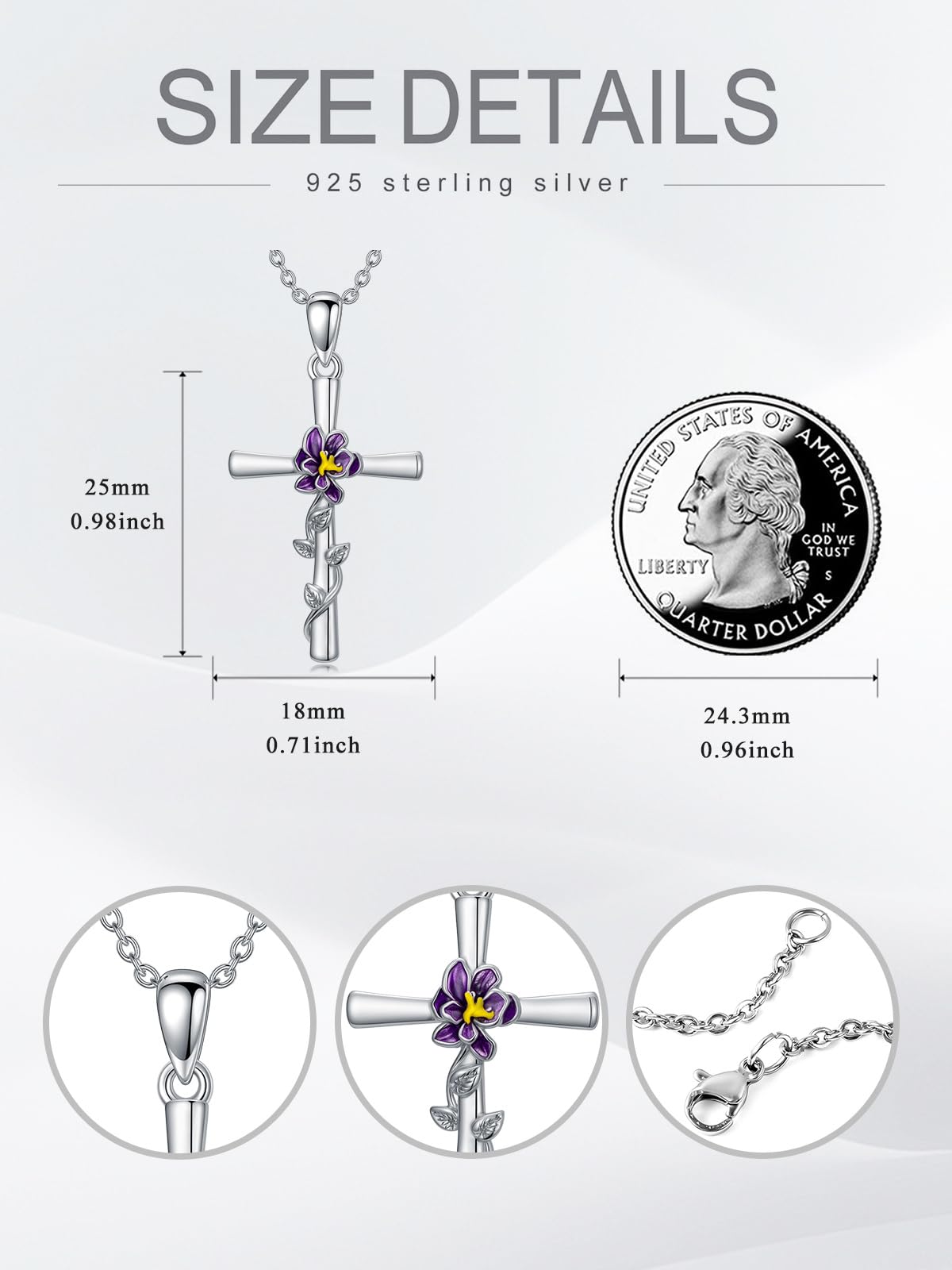 Cargari Violet Necklace for Women Sterling Silver Violet Cross Pendant Purple Flower Cross Necklace Birth Floral Jewelry Gifts for Women