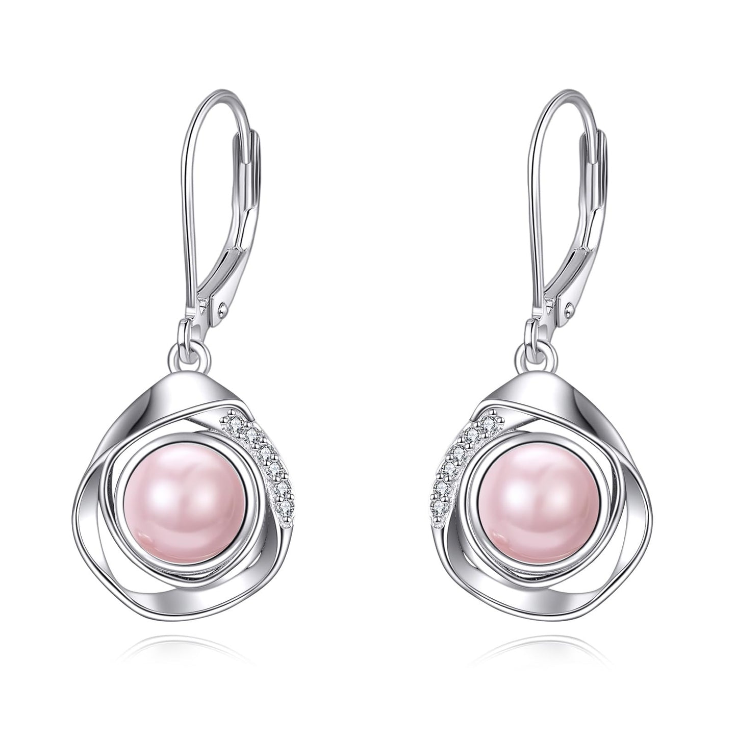 925 Sterling Silver Pink Pearl Leverback Earrings Dangle Drop Jewelry Gifts for Women (Pink Pearl)